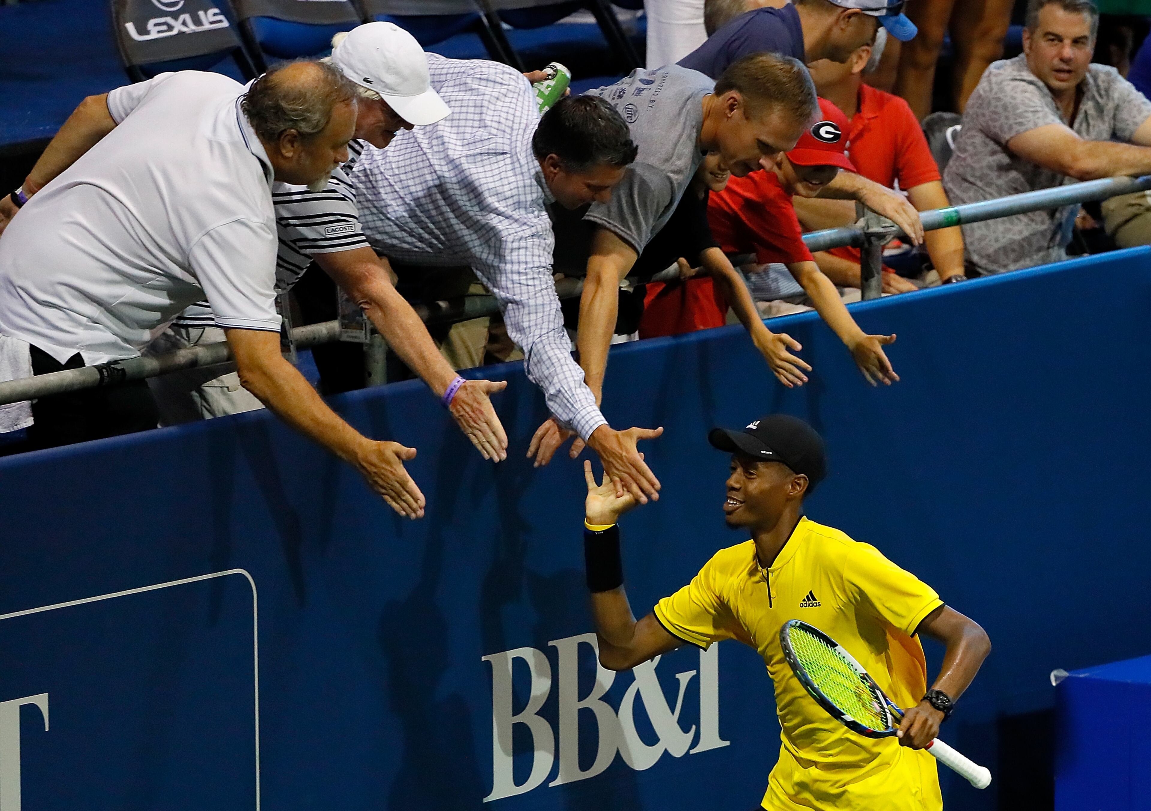 ATLANTA, GA - JULY 27: Christopher Eubanks runs around the court celebrating with fans after defeating Jared Donaldson during the BB&T Atlanta Open at Atlantic Station on July 27, 2017 in Atlanta, Georgia. (Photo by Kevin C. Cox/Getty Images)