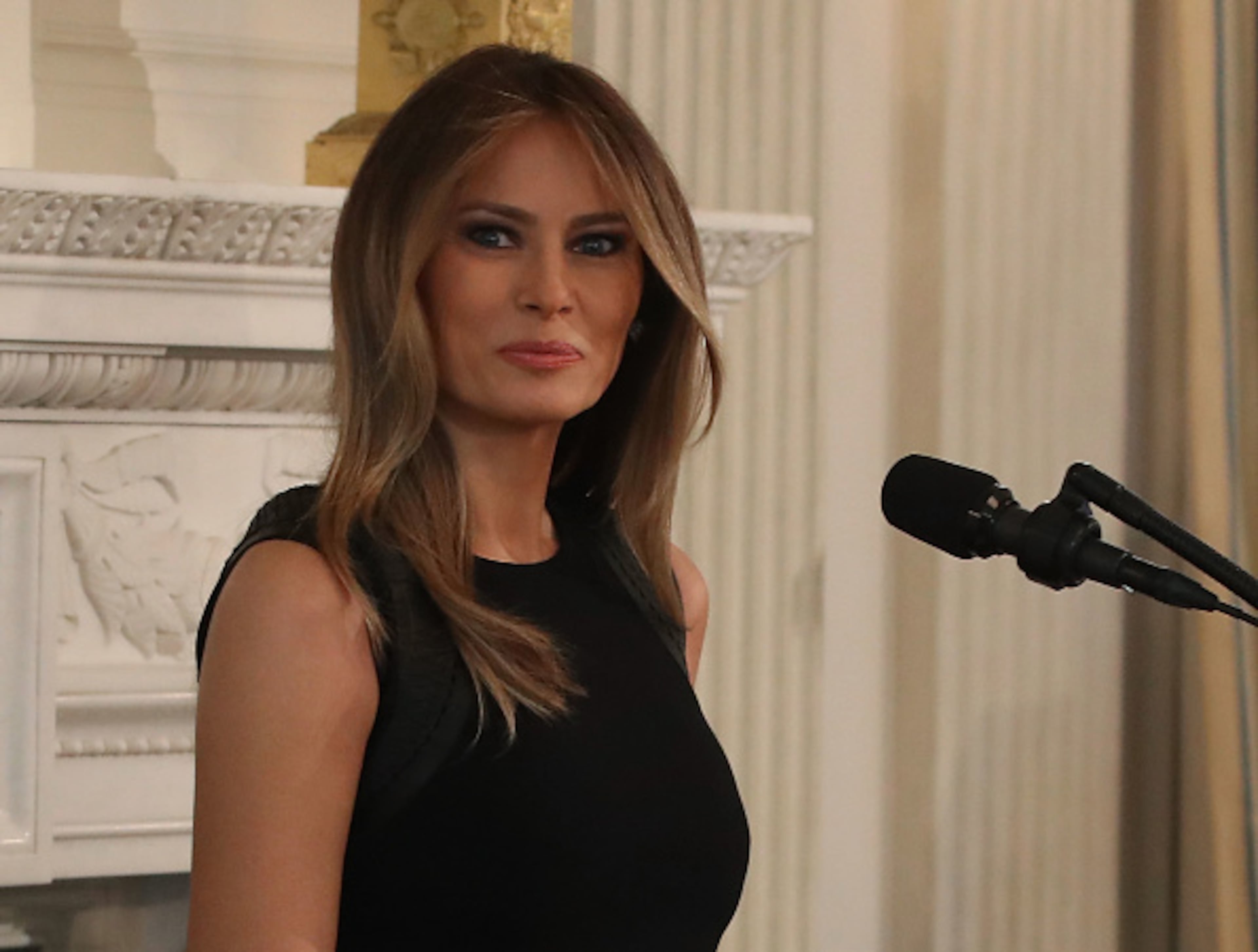 WASHINGTON, DC - MARCH 08: First lady Melania Trump attends at a luncheon she was hosting to mark International Women's Day in the State Dining Room at the White House March 8, 2017 in Washington, DC. (Photo by Mark Wilson/Getty Images)