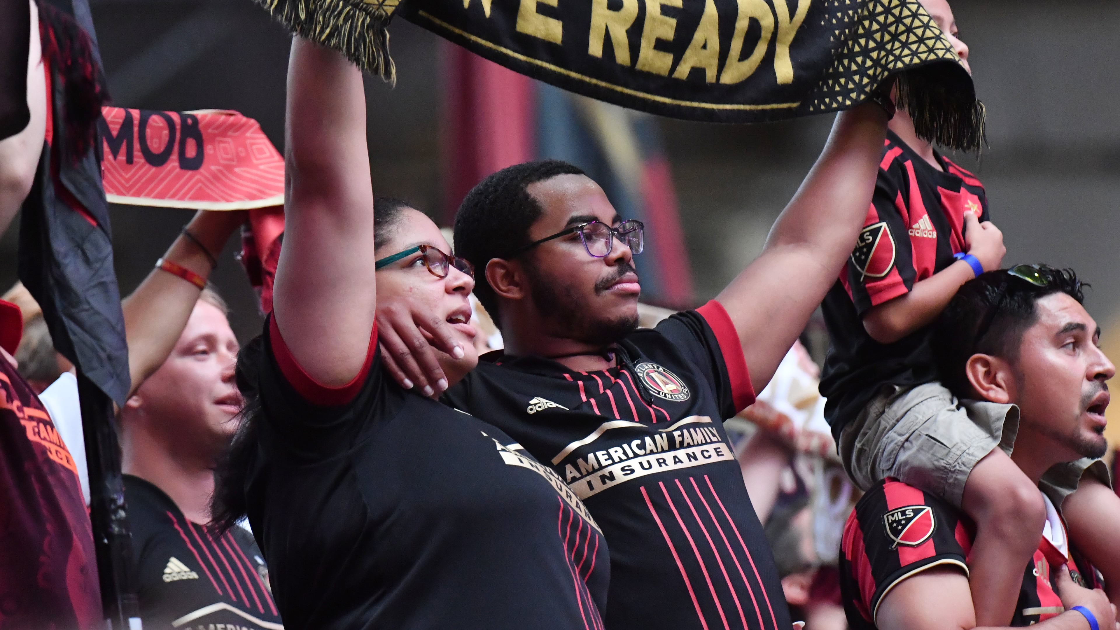 September 10, 2021 Atlanta - Atlanta United fans cheer for their team during the first half in a MLS soccer match at Mercedes-Benz Stadium in Atlanta on Friday, September 10, 2021. (Hyosub Shin / Hyosub.Shin@ajc.com)