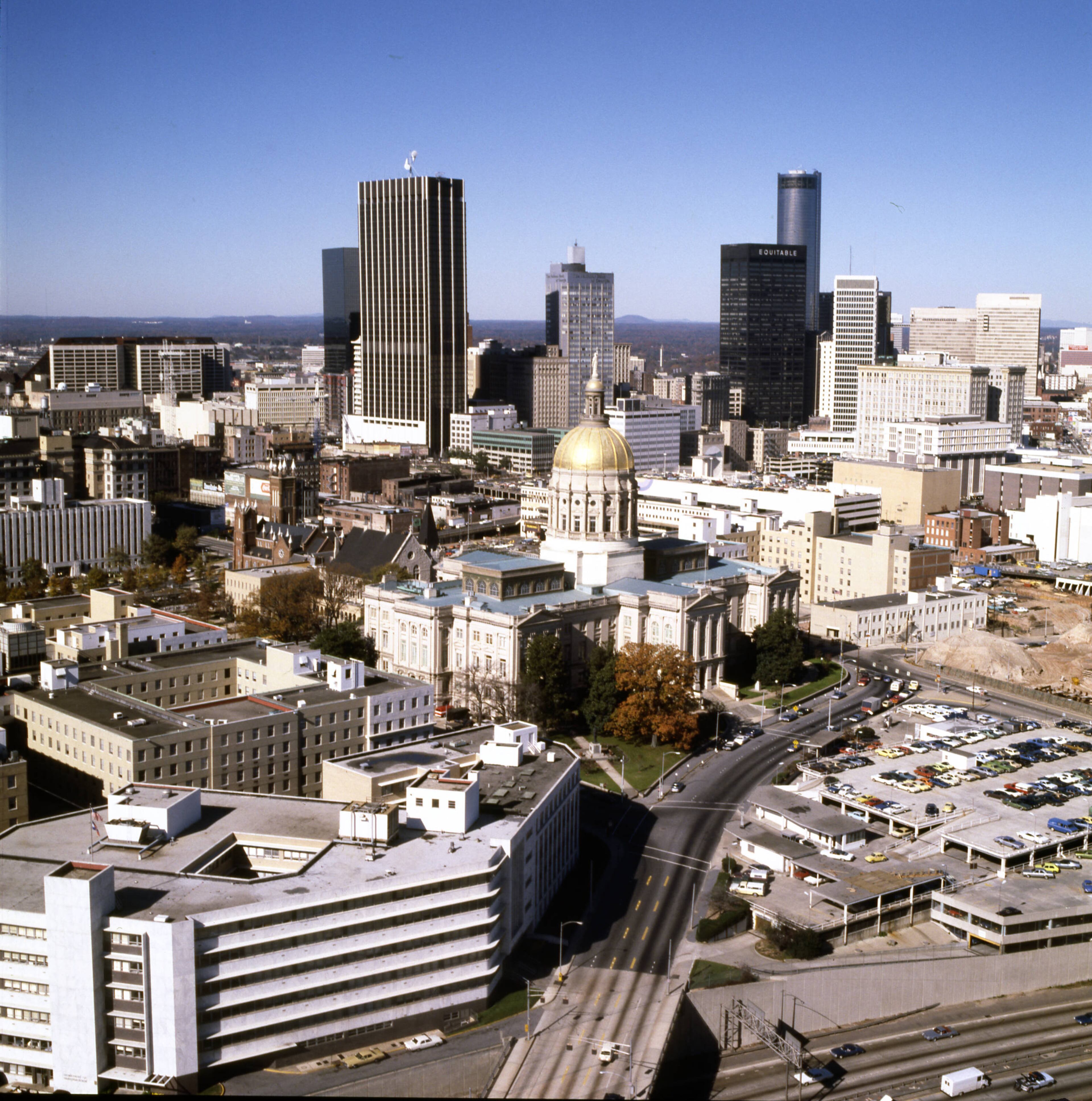 From 1977, another aerial view of the Georgia State Capitol, looking north towards downtown. (Bill Mahan/AJC Archives/GSU Archives)