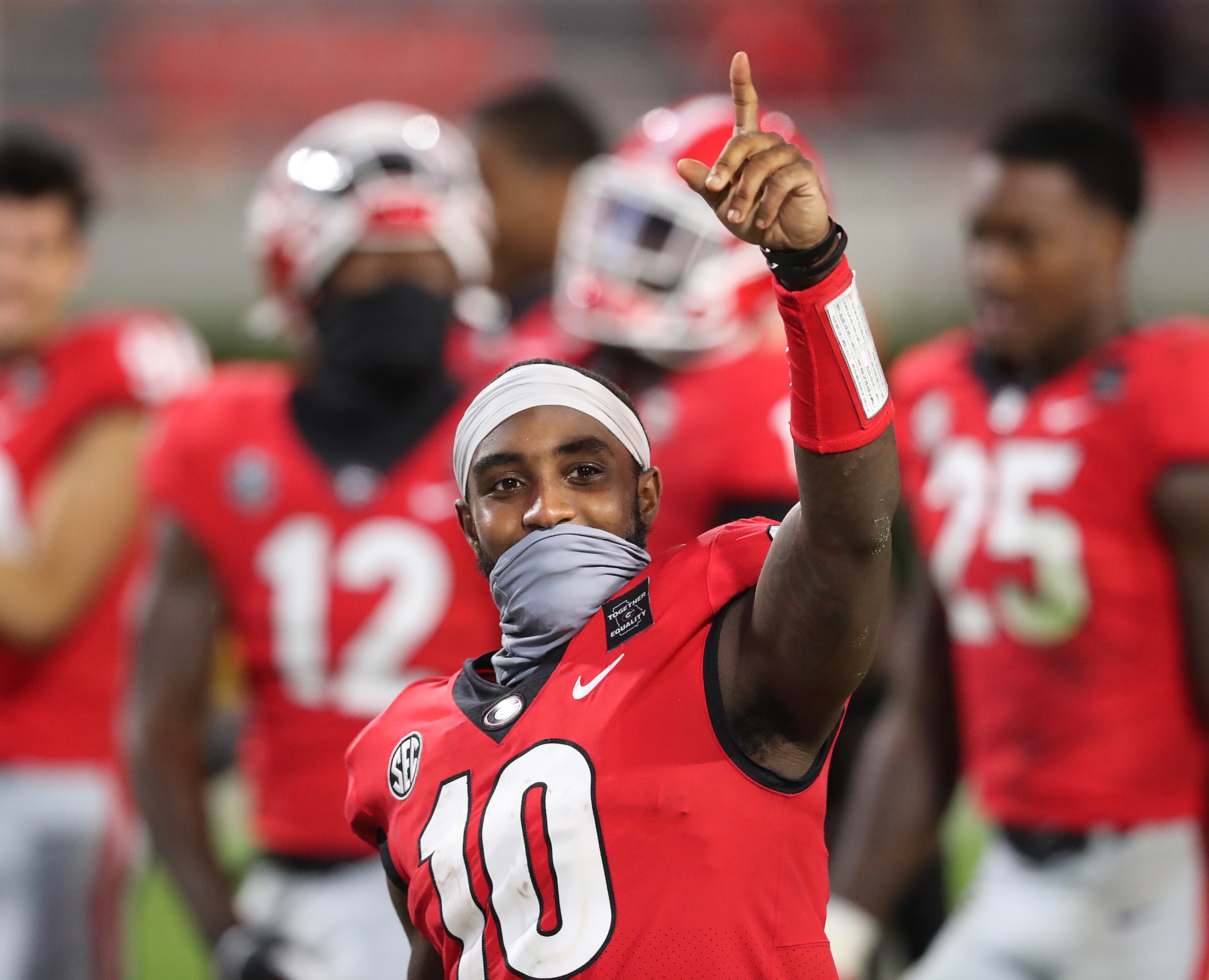 Georgia receiver Kearis Jackson celebrates after the game. Jackson had nine catches for 147 yards in the victory.