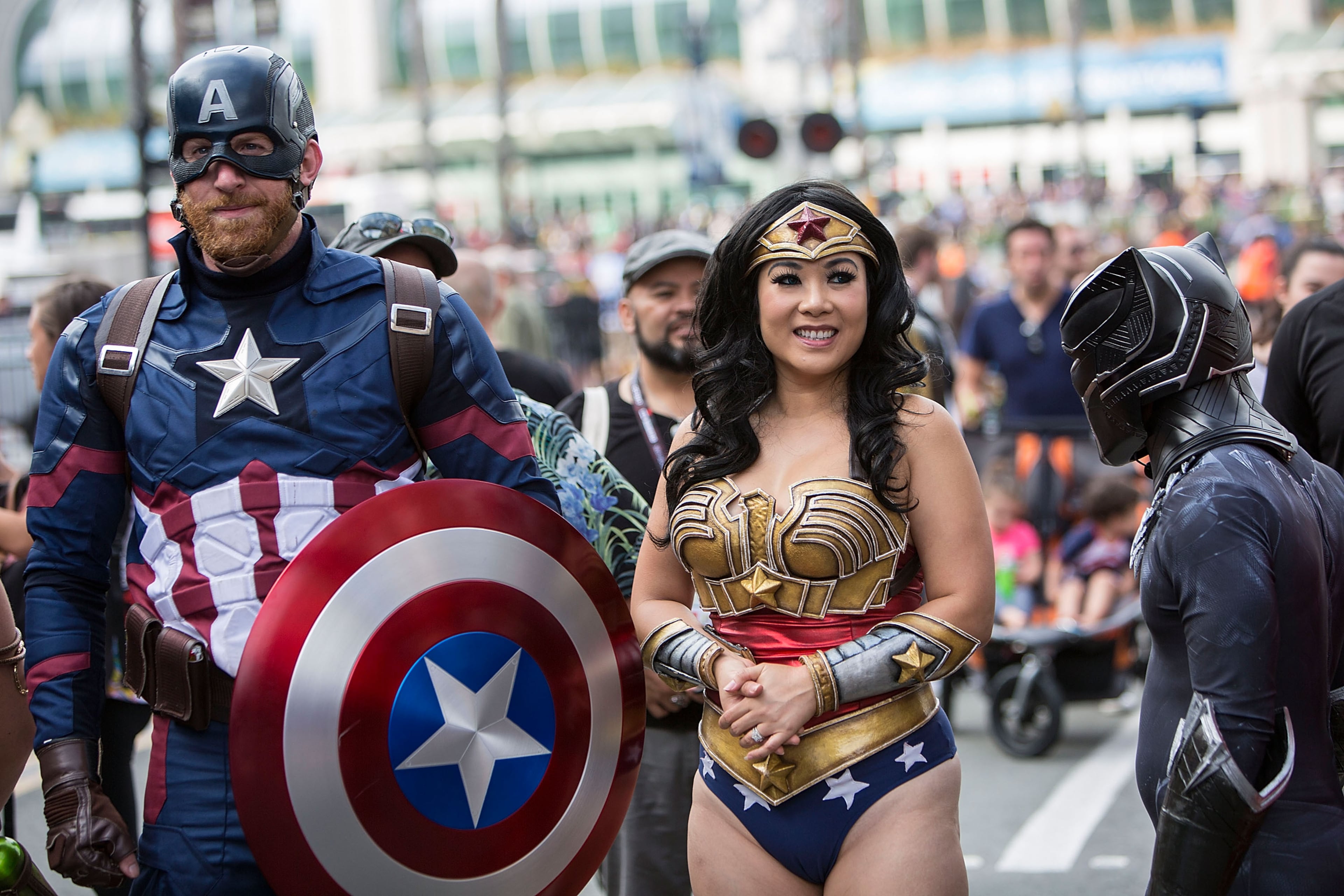 SAN DIEGO, CA - JULY 21: Costumed fans attend Comic-Con International - Day 2 on July 21, 2017 in San Diego, California. (Photo by Daniel Knighton/FilmMagic)
