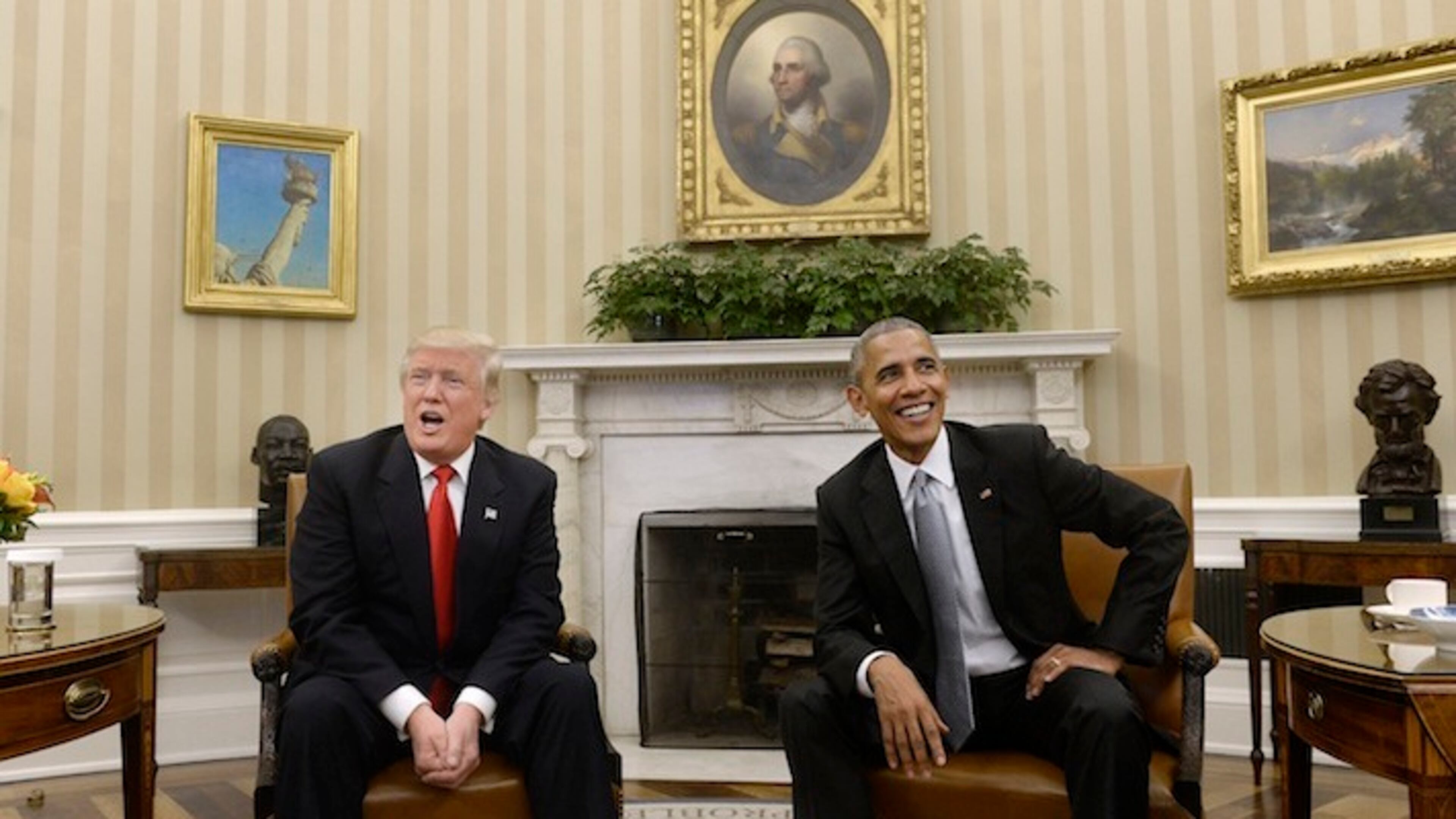 U.S. President Barack Obama meets with President-elect Donald Trump on Thursday, Nov. 10, 2016 in the Oval Office of the White House in Washington, D.C. (Olivier Douliery/Abaca Press/TNS)