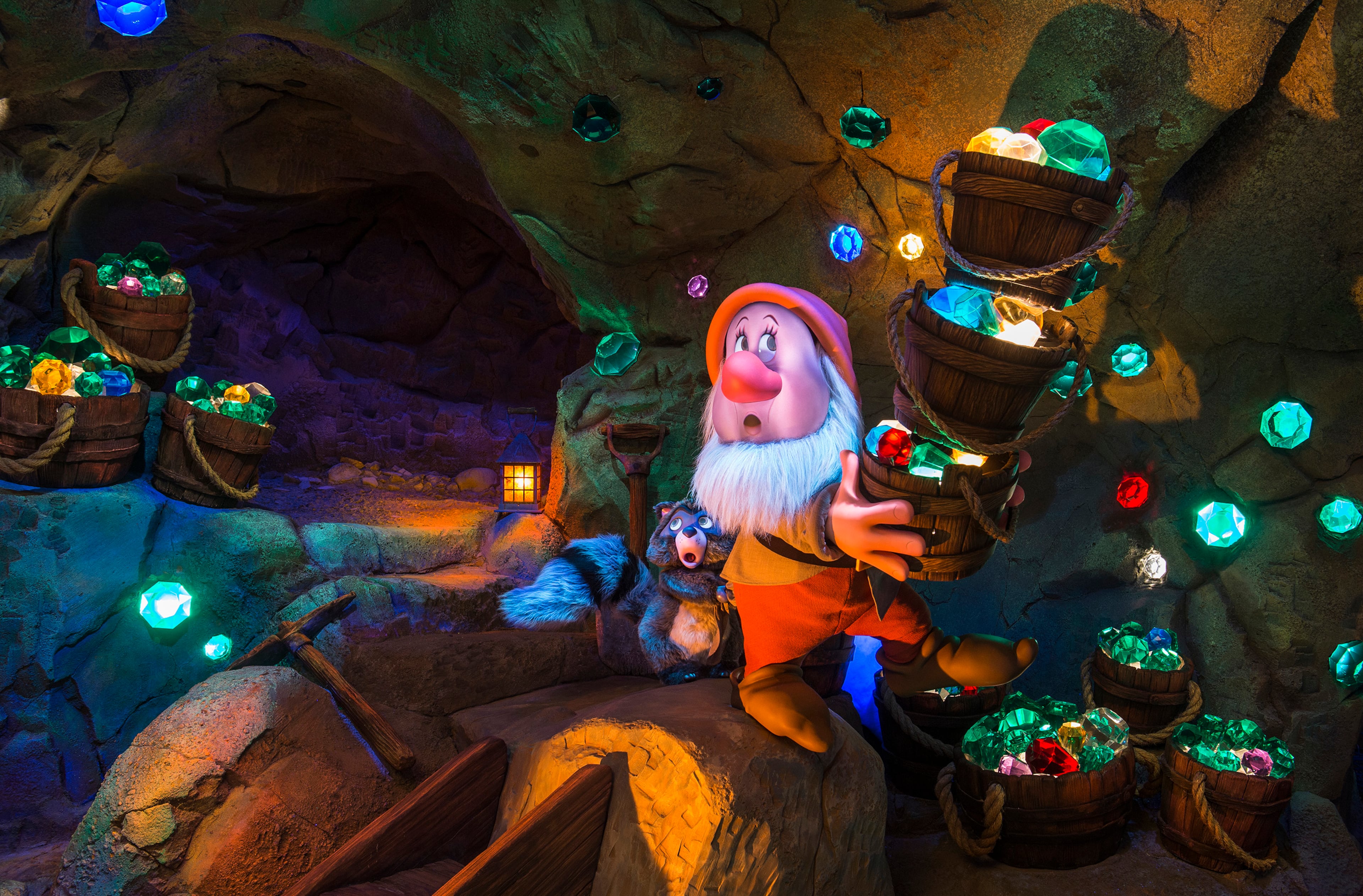 Walt Disney World Resort guests will be treated to an exciting, musical ride into the mine "where a million diamonds shine" as the lovable world of Sleepy, Doc, Grumpy, Bashful, Sneezy, Happy and Dopey comes to life.