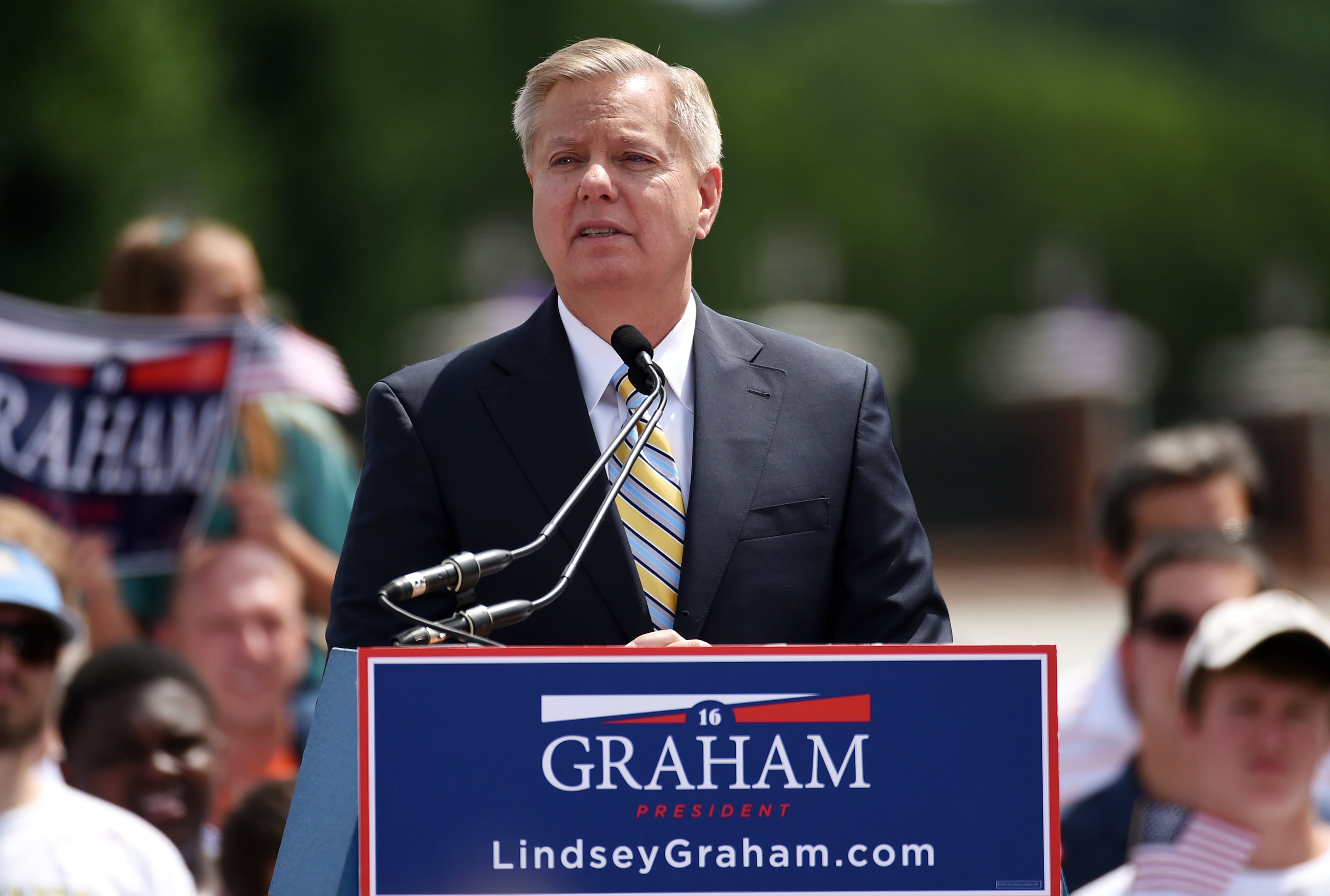 U.S. Sen. Lindsey Graham seen here announcing his bid for presidency in 2015. (Rainier Ehrhardt/AP)