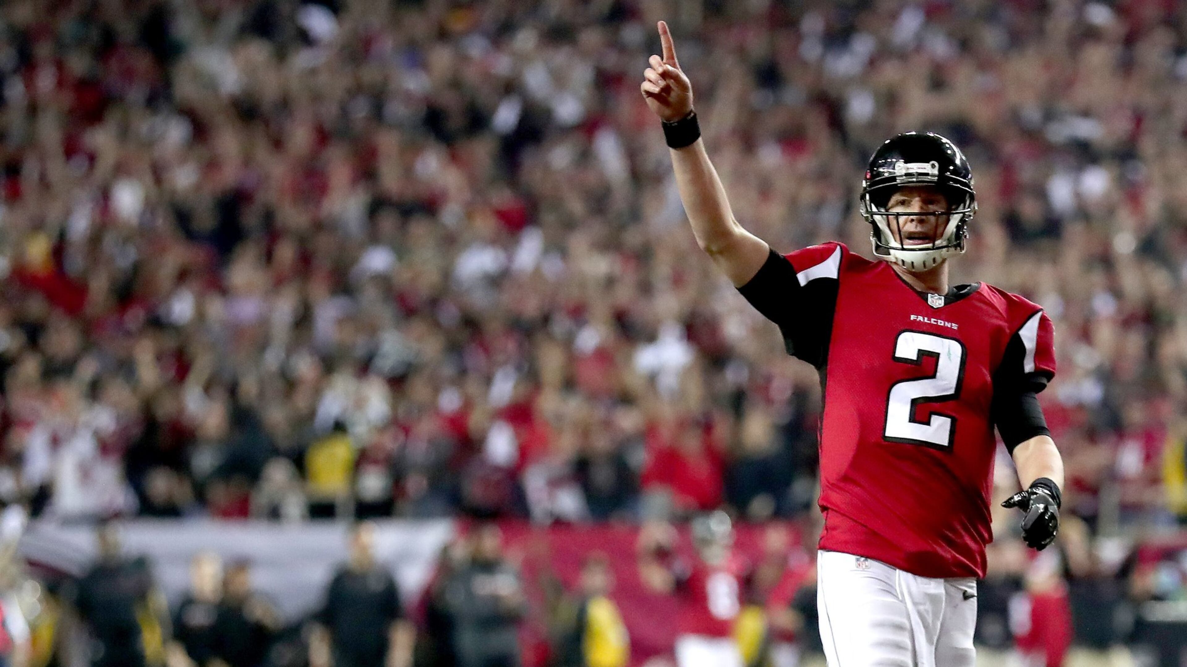 ATLANTA, GA - JANUARY 22: Matt Ryan #2 of the Atlanta Falcons reacts after a touchdown in the fourth quarter against the Green Bay Packers in the NFC Championship Game at the Georgia Dome on January 22, 2017 in Atlanta, Georgia. (Photo by Tom Pennington/Getty Images)