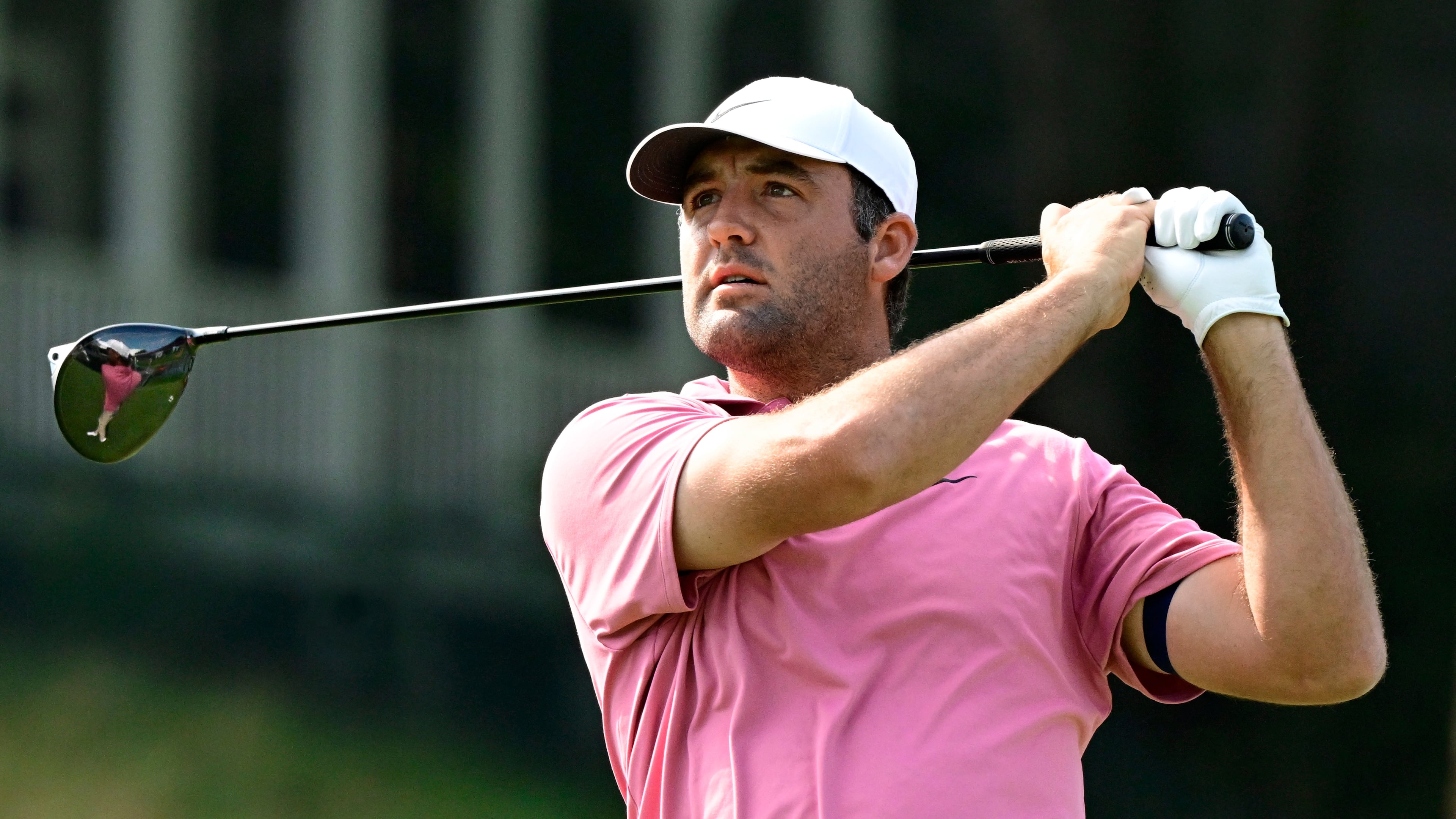 Scottie Scheffler tees off the first playoff hole of the Travelers Championship golf tournament at TPC River Highlands, Monday, June 29, 2026, in Cromwell, Conn. (AP Photo/Jessica Hill)