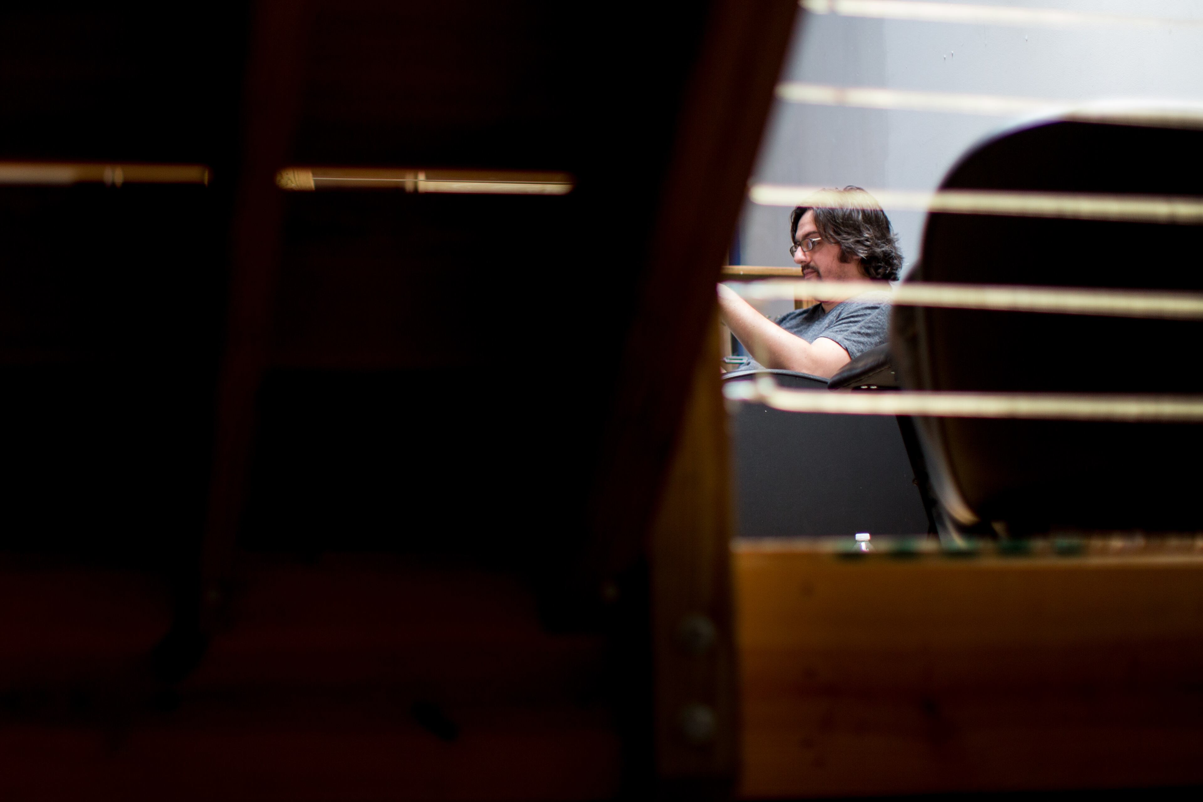 Script writer and actor Brett Brooks works on the script for his team's film "Re Inc." on the second day of the 48 Hour Film Project, Saturday, June 13, 2015, in Atlanta. Teams had 48 hours to write, film, and edit a short film. BRANDEN CAMP/SPECIAL