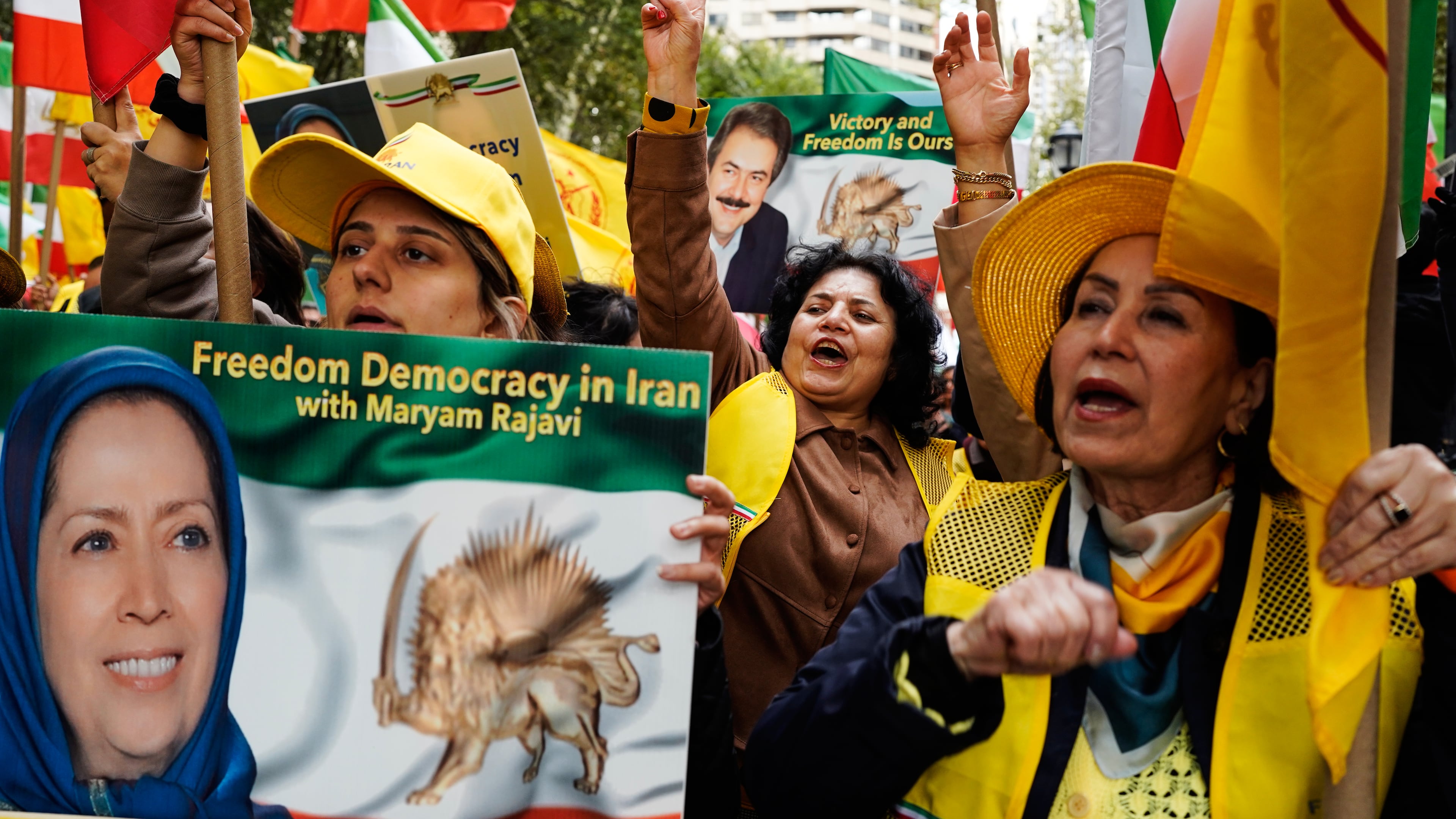 Demonstrators against the Iranian regime protest outside of the United Nations headquarters during the 81st session of the United Nations General Assembly, Wednesday, Sept. 23, 2026, in New York. (Madison Swart/AP)