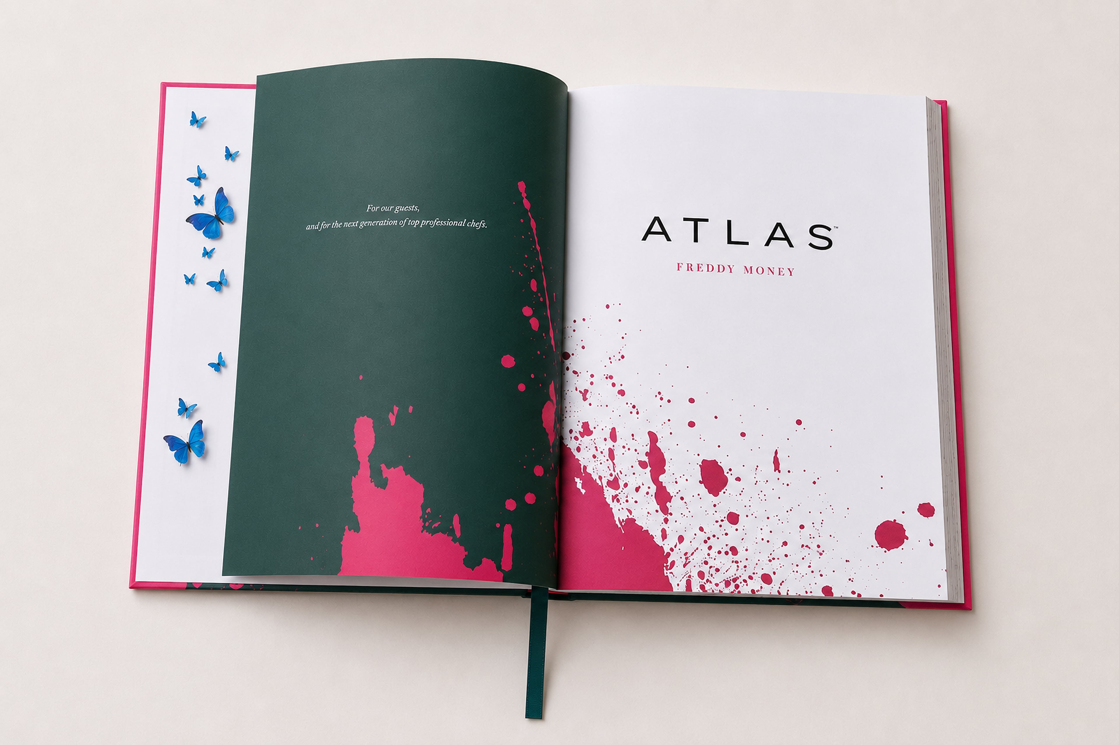 Chef Freddy Money's latest cookbook includes motifs of paint splatter and blue butterflies across the book. (Courtesy of Brittain Rainville)