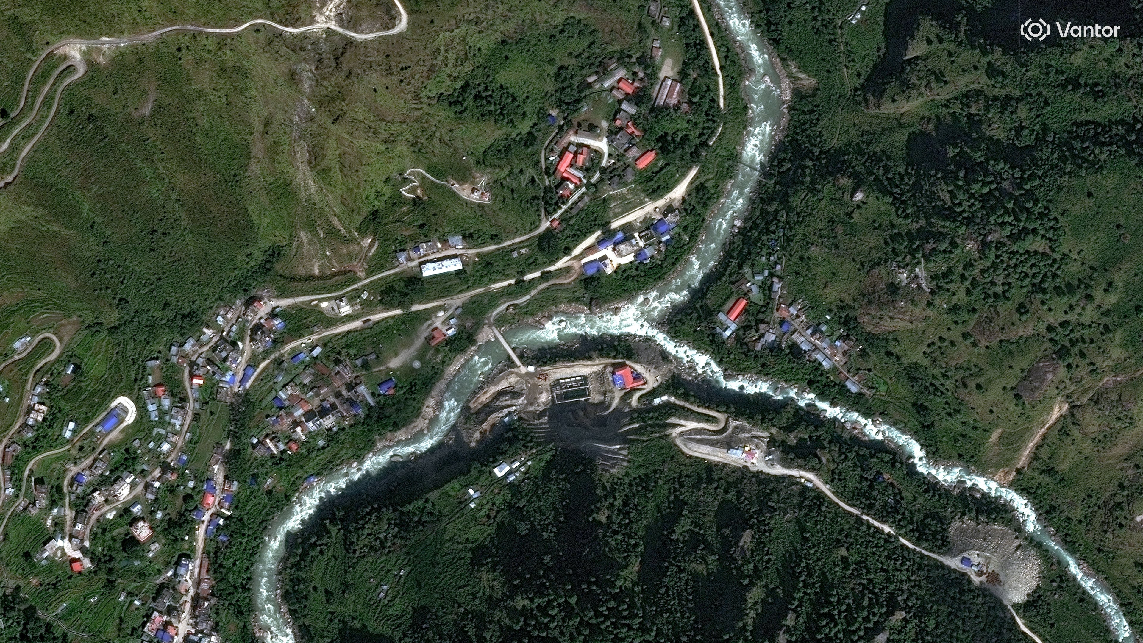 This satellite image provided by Vantor shows Syapru Besi, Nepal on Oct. 18, 2023. (Satellite image ©2026 Vantor via AP)