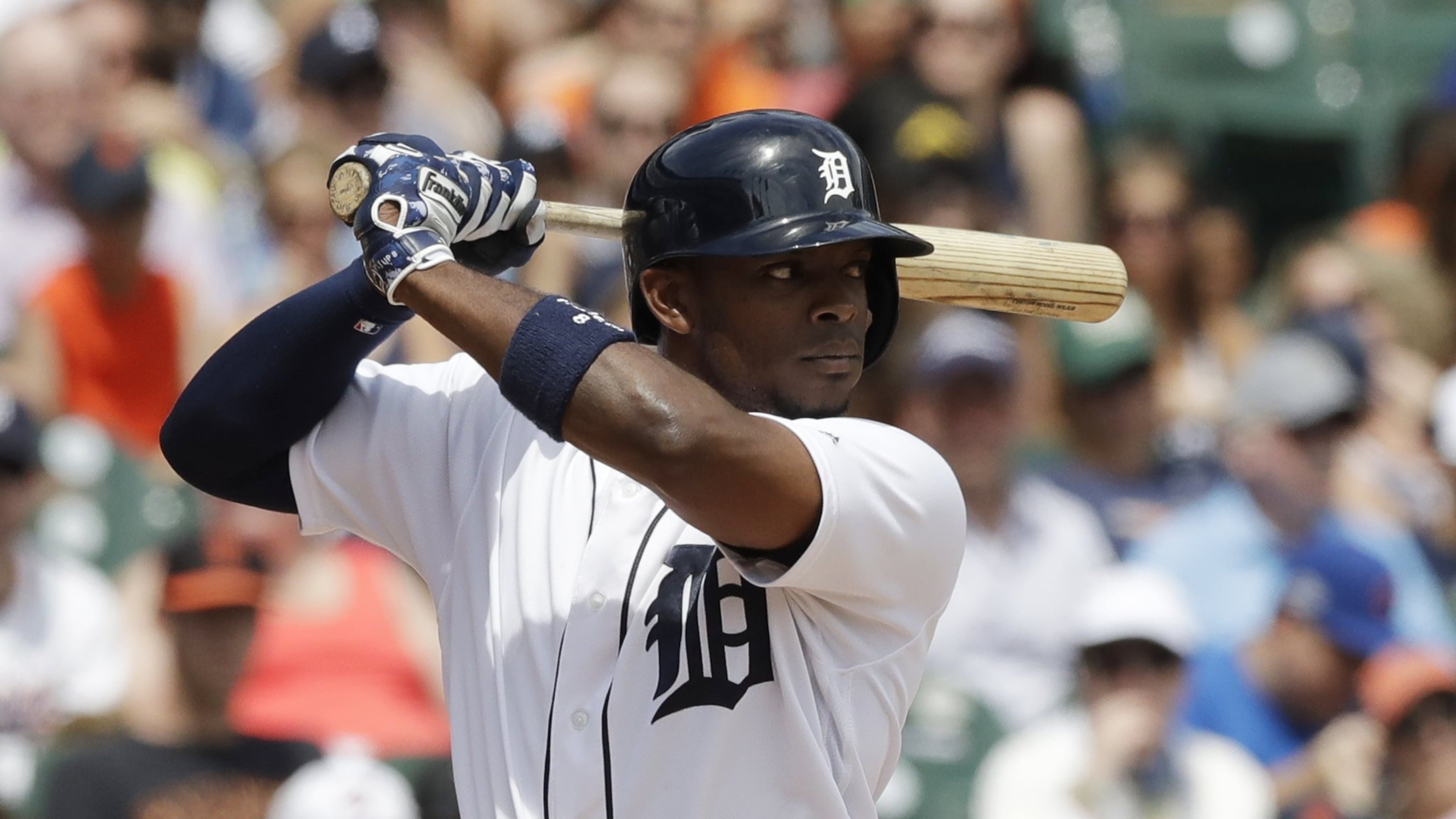 DETROIT, MI - JULY 6: Justin Upton #8 of the Detroit Tigers scores against the San Francisco Giants on a single by Miguel Cabrera during the first inning at Comerica Park on July 6, 2017 in Detroit, Michigan. The Tigers defeated the Giants 6-2. (Photo by Duane Burleson/Getty Images)