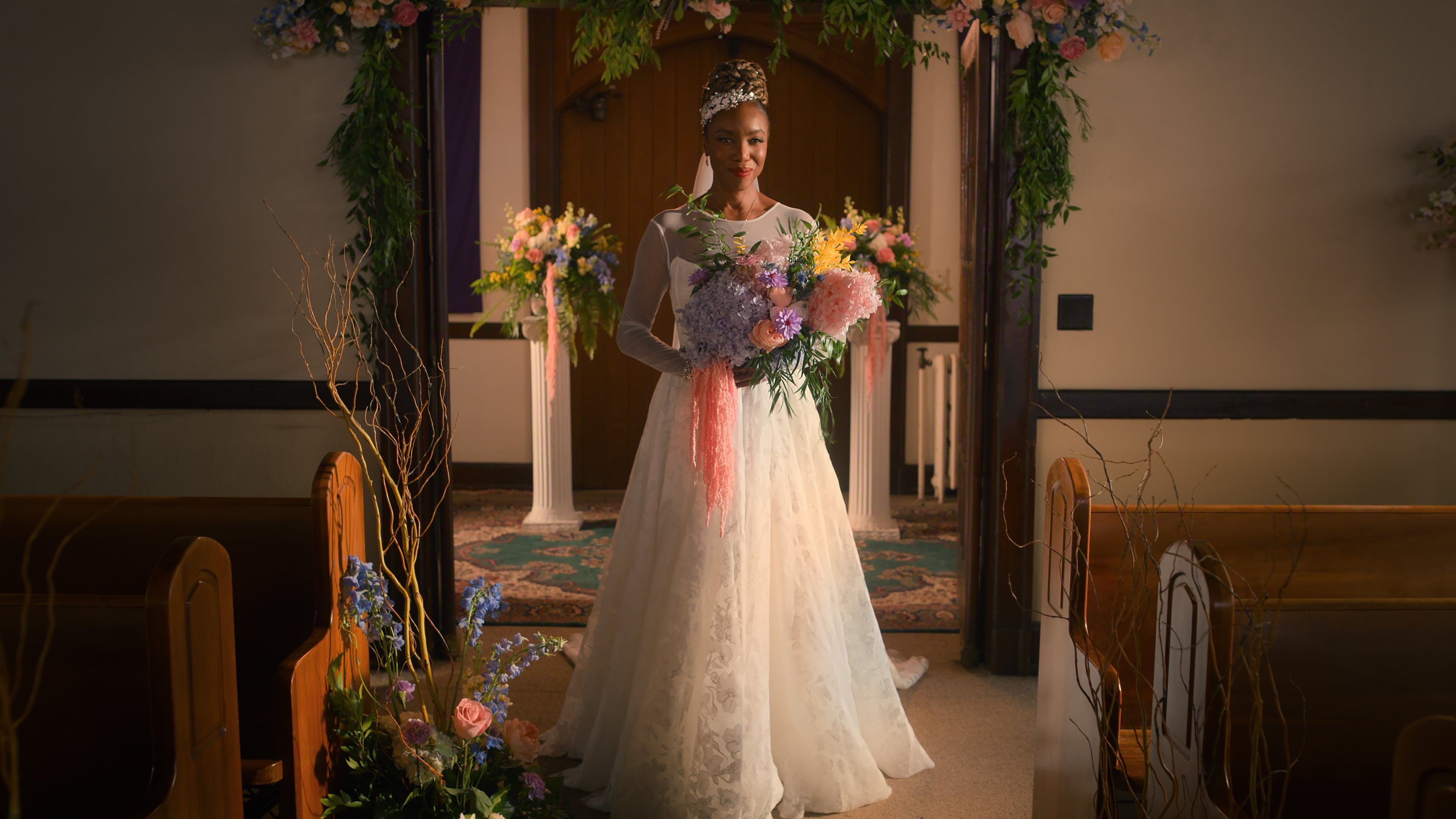 Heather Headley as Helen Decatur at Oakhurst Presbyterian Church in Decatur during the Season 5 finale of "Sweet Magnolias." (Courtesy of Netflix. © 2026)