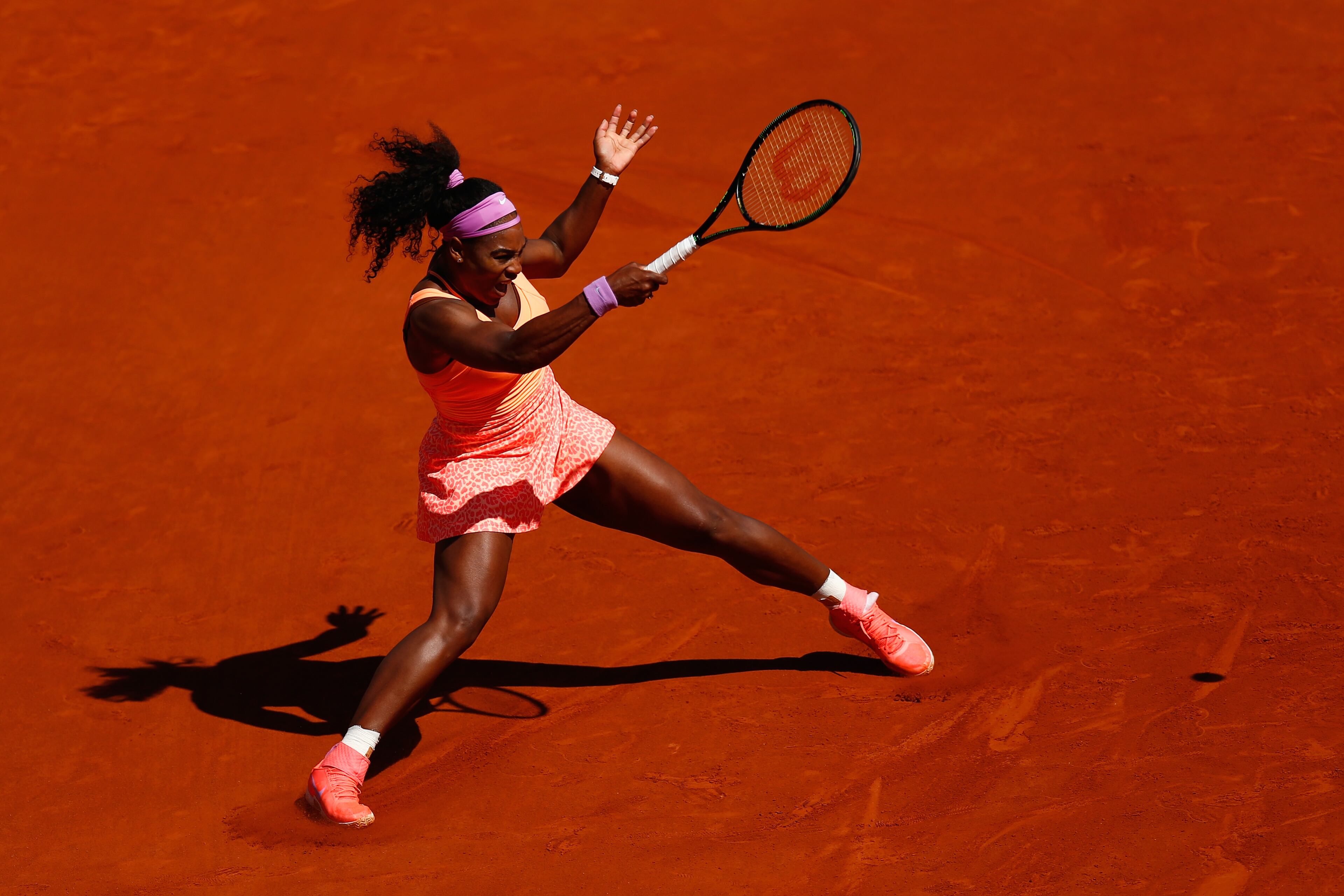 Serena Williams of the United States returns a shot in the Women's Singles Final against Lucie Safarova of Czech Repbulic on day fourteen of the 2015 French Open at Roland Garros on June 6, 2015 in Paris, France. (Photo by Julian Finney/Getty Images)