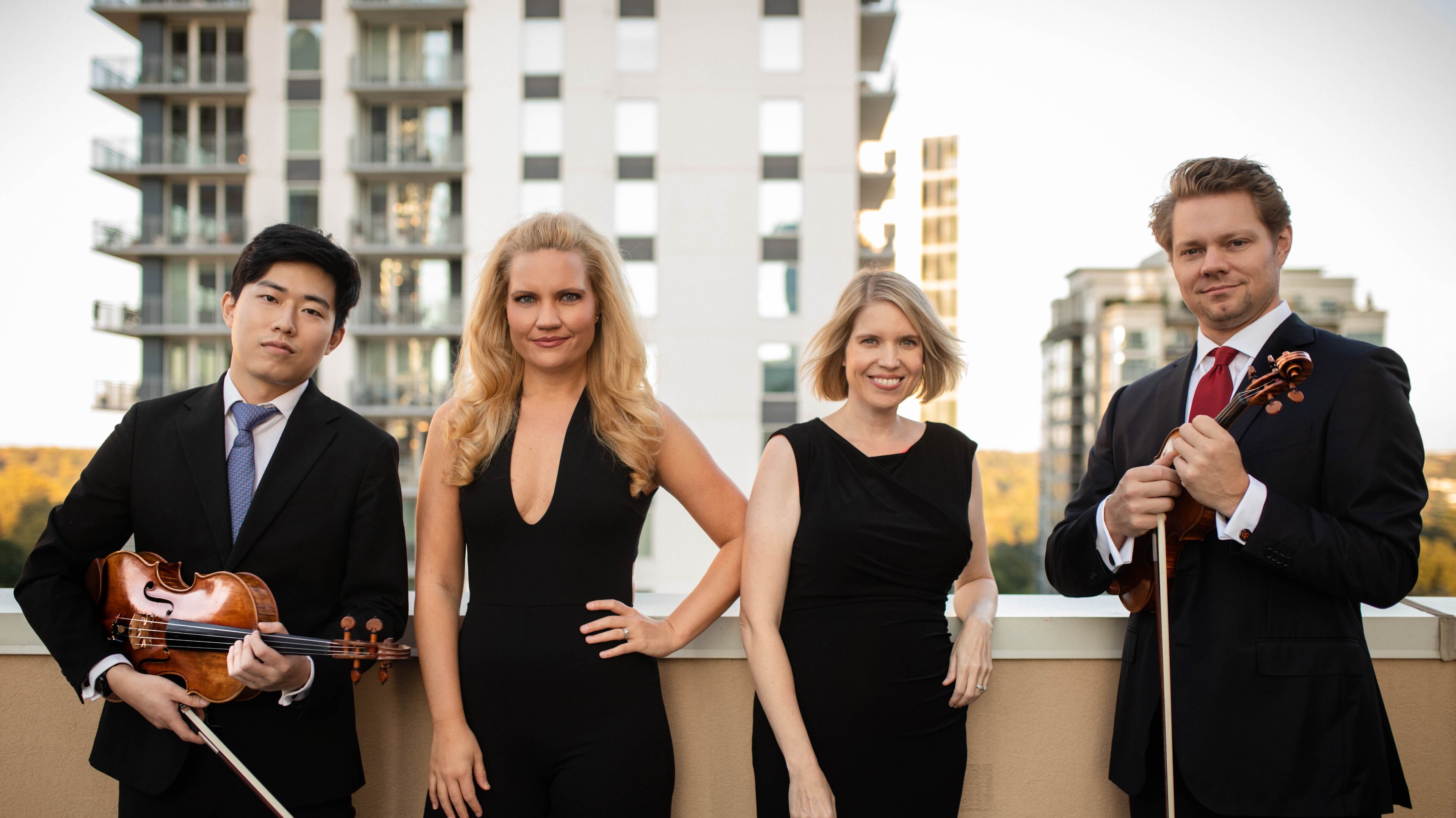 The Georgian Chamber Players are Zhenwei Shi, Julie Coucheron, Elizabeth Pridgen and David Coucheron.