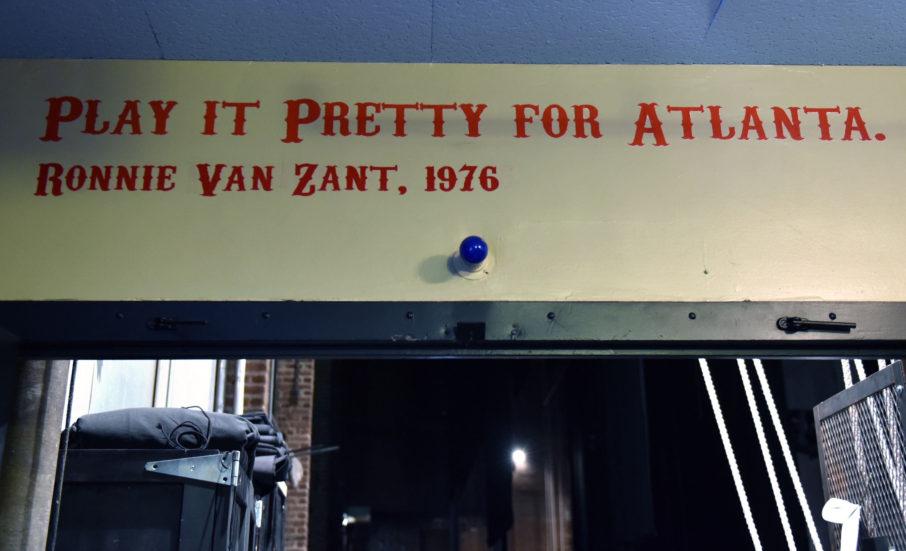 June 2, 2015 Atlanta - Picture shows a sign in backstage at the Fox Theatre on Tuesday, June 2, 2015. Feature on Fox Theatre, completing its 40th anniversary celebration of its saving with the free Fox Block Party outside and inside the landmark on June 7. HYOSUB SHIN / HSHIN@AJC.COM