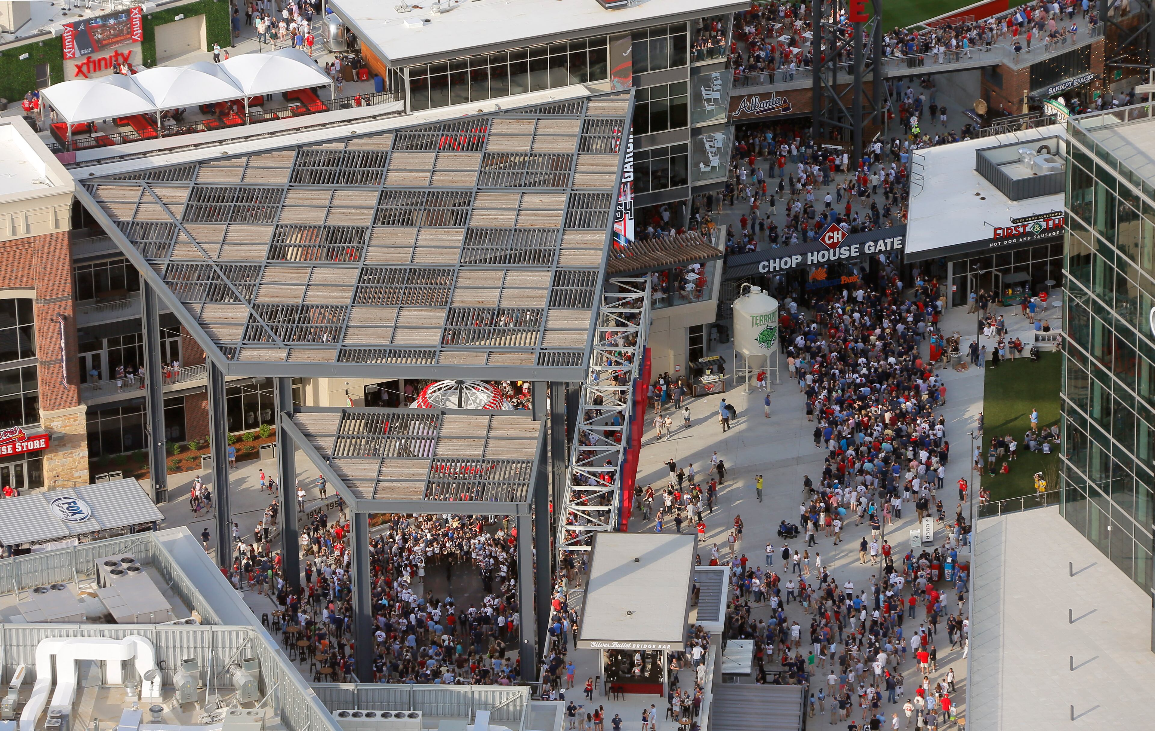 Fans enter SunTrust Park about an hour before game time.