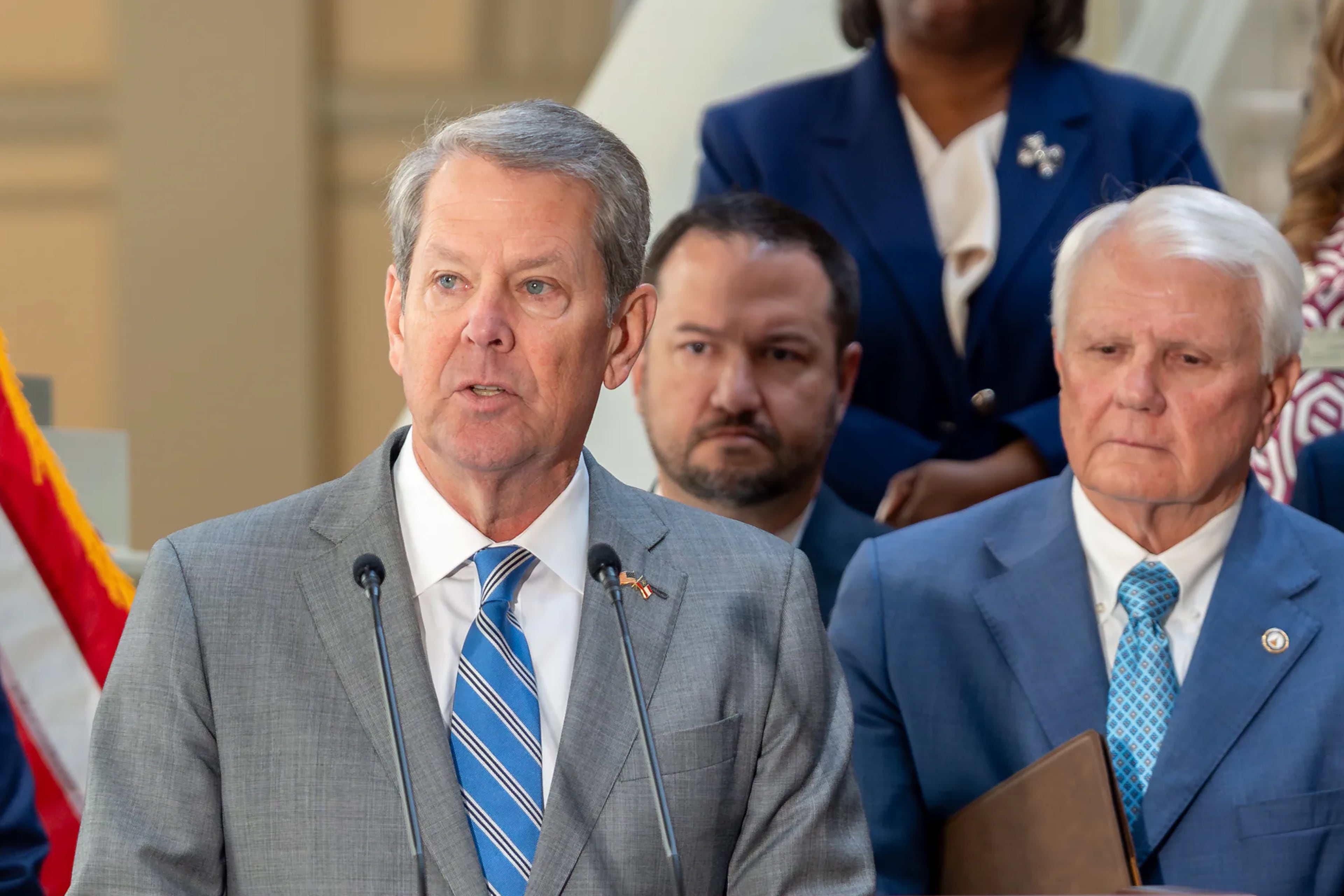Governor Brian Kemp speaks before signing multiple pieces of legislation inside the Georgia State Capitol building. Monday, May 11, 2026 (Ben Hendren for the AJC)