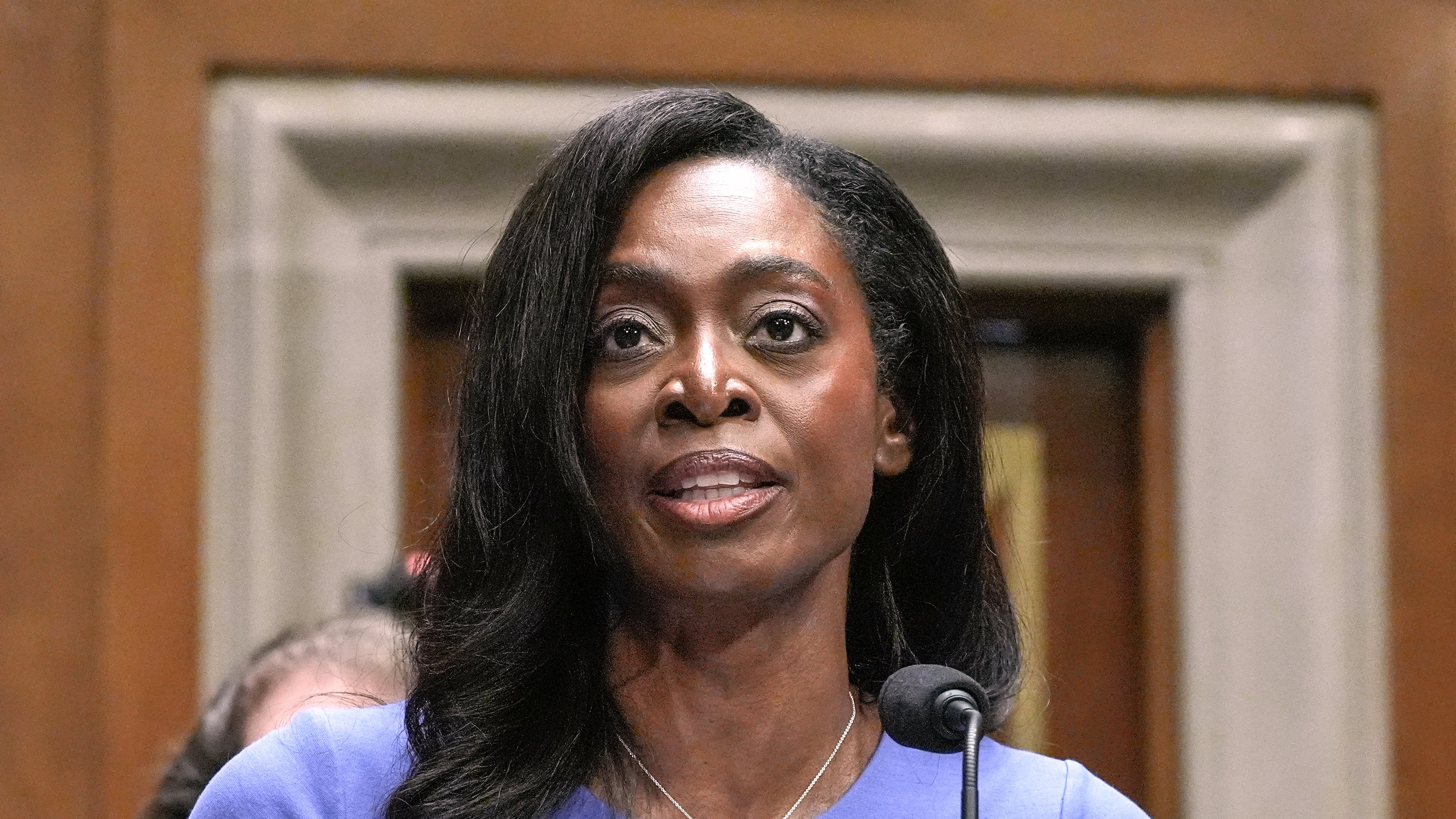 FILE - Dr. Erica Schwartz testifies during a Senate Health Education Labor and Pensions committee confirmation hearing to be the director of the Centers for Disease Control and Prevention on Capitol Hill, Wednesday, July 15, 2026, in Washington. (AP Photo/Mariam Zuhaib, File)