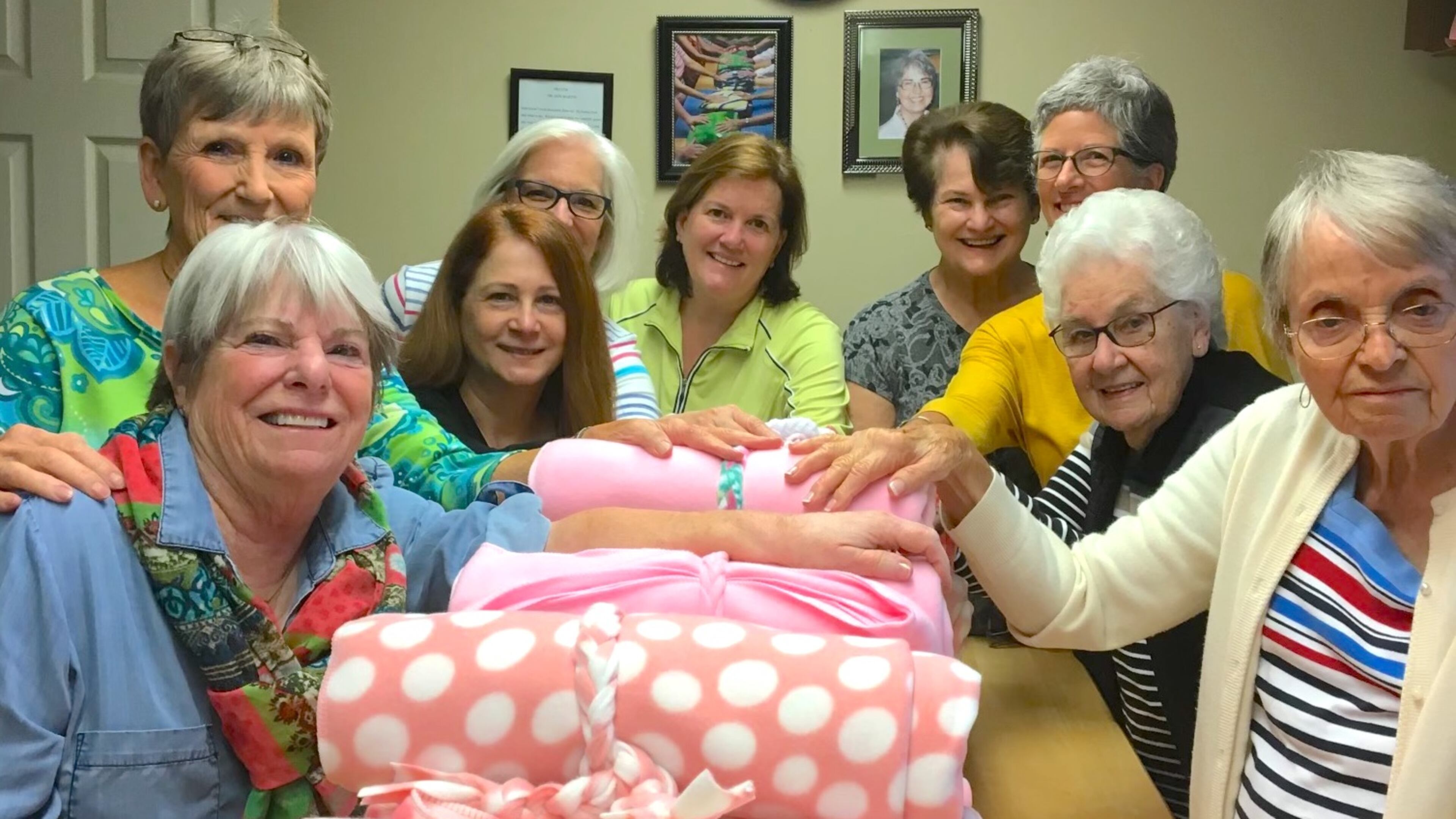 Volunteers with the Alpharetta Methodist Church Prayer Blanket Ministry with recently made prayer blankets. (Courtesy Alpharetta Methodist Church Prayer Blanket Ministry)