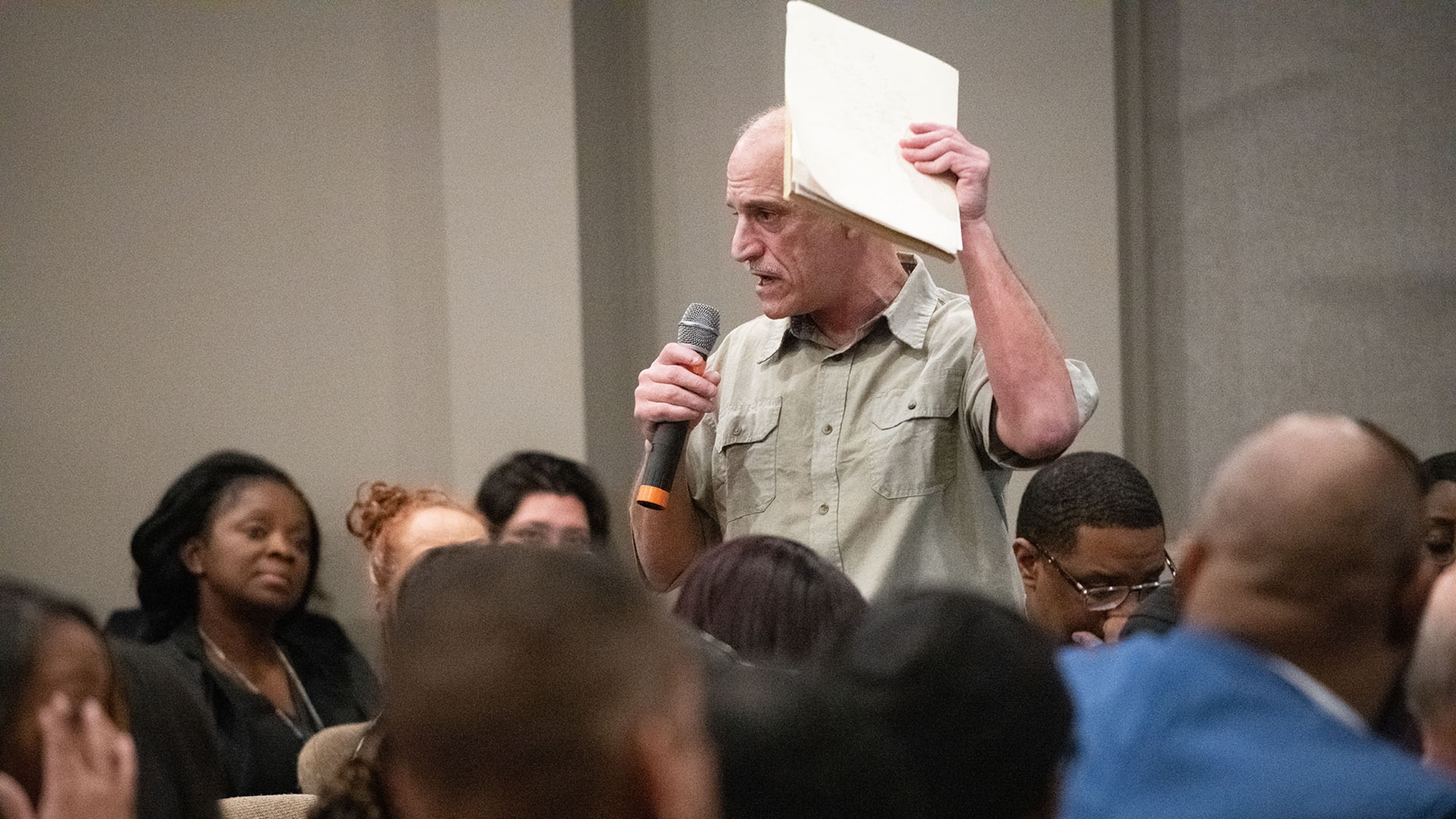 120619 MARIETTAâ Bill Jenkins speaks out during a town hall meeting about his experiences at the Cobb County Detention Center after saying that he was released from jail the previous night. The meeting was hosted by the ACLU of Georgia, Cobb County Southern Christian Leadership Conference and La Gente de Cobb to discuss the conditions at the Cobb County Detention Center Monday, Dec. 9, 2019 at Life Church in Marietta, Ga.
PHOTO BY ELISSA BENZIE