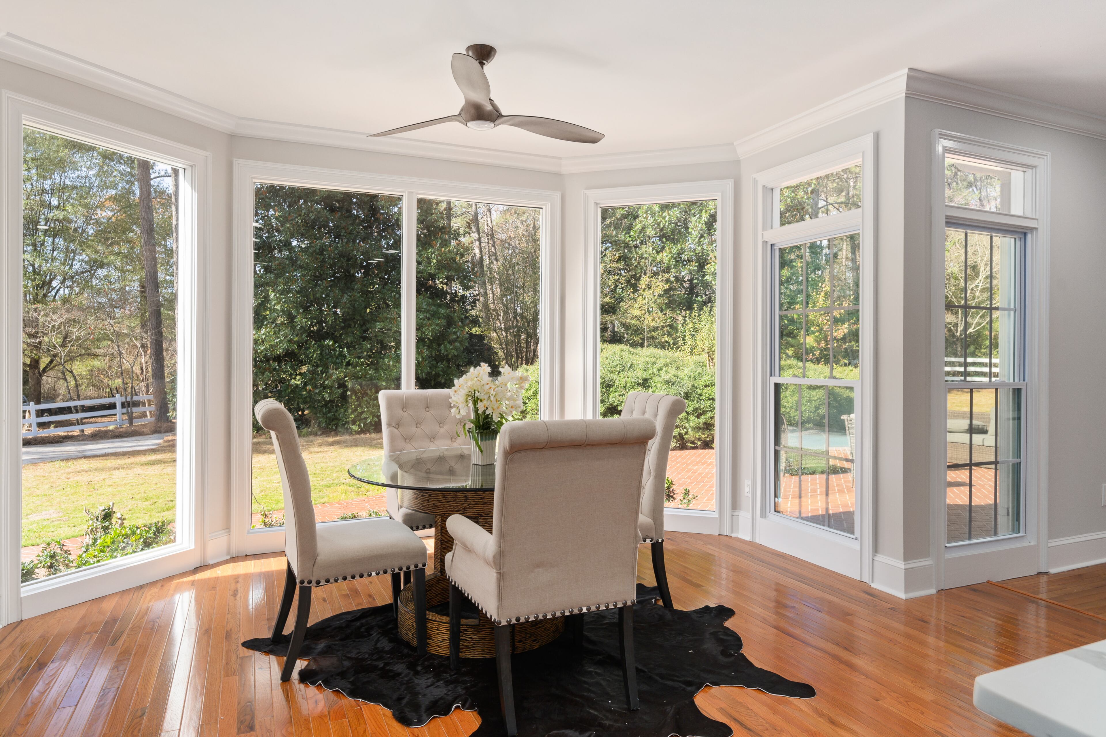 The eating area offers plenty of light.