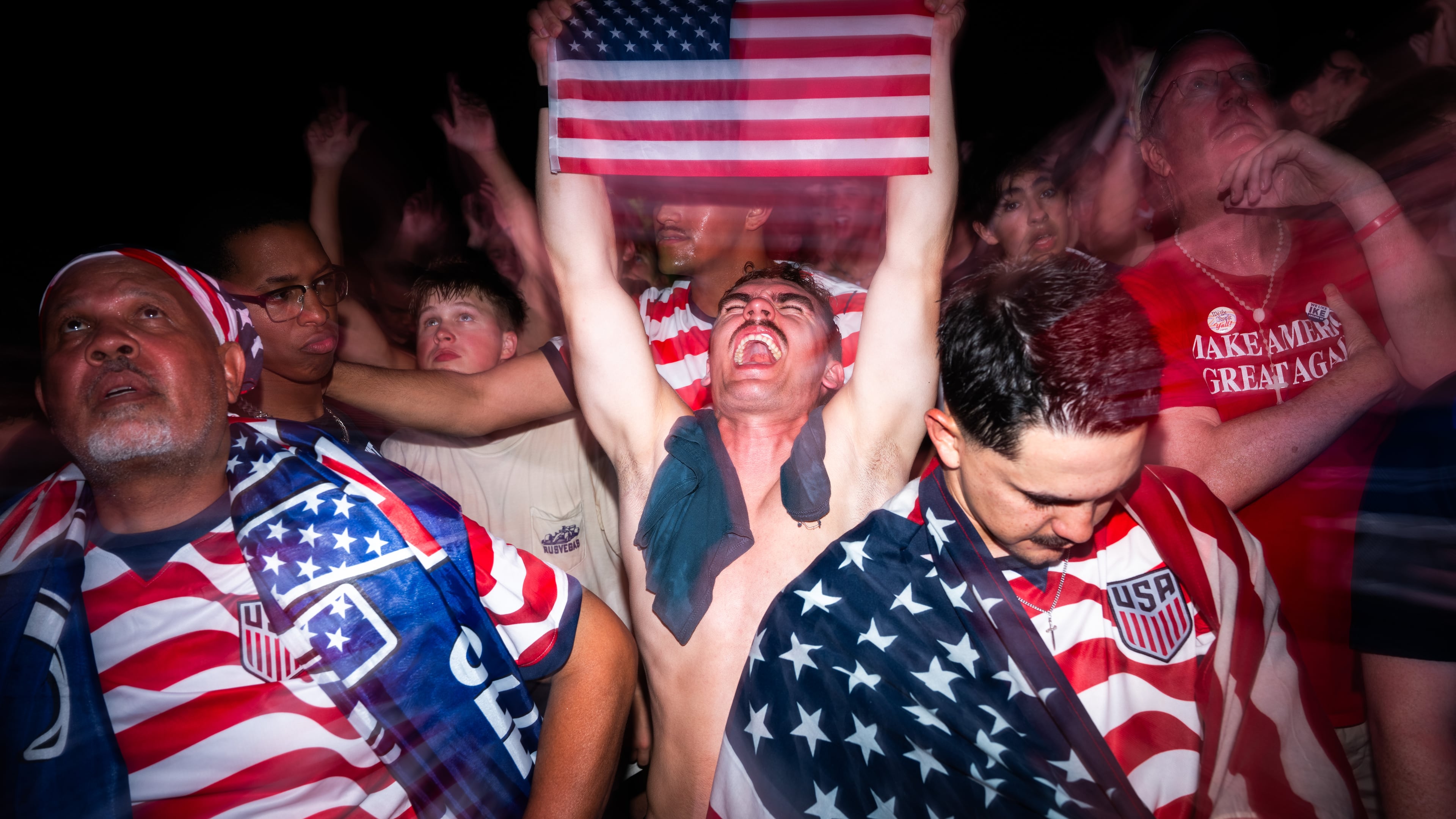 People attend a watch party for a World Cup soccer match between the United States and Bosnia Wednesday, July 1, 2026, in Washington, at the FIFA Fan Zone on the National Mall. (AP Photo/Allison Robbert)