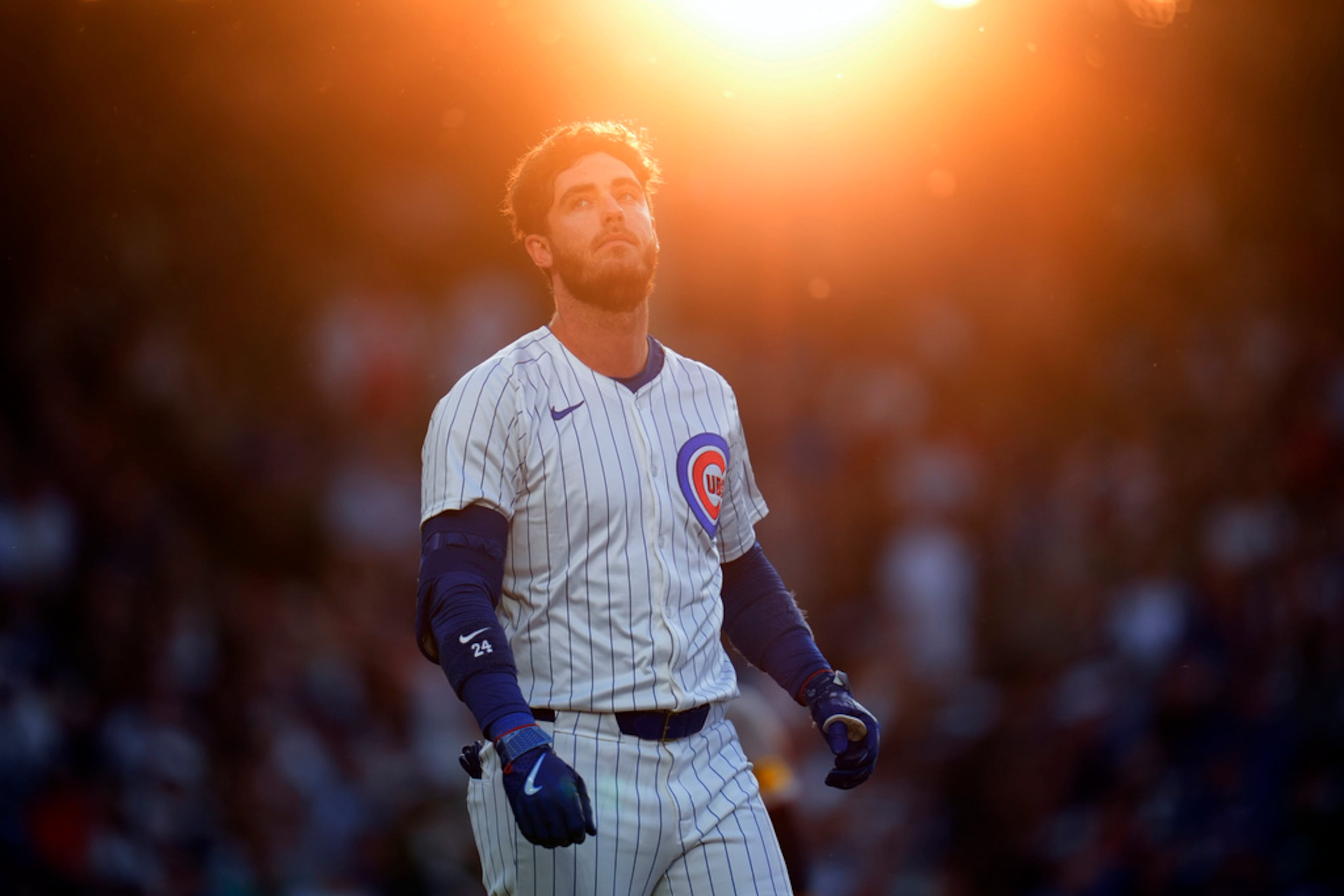 Chicago Cubs' Cody Bellinger reacts after being forced out by the Atlanta Braves to end the second inning of a baseball game Tuesday, May 21, 2024, in Chicago. (AP Photo/Erin Hooley)