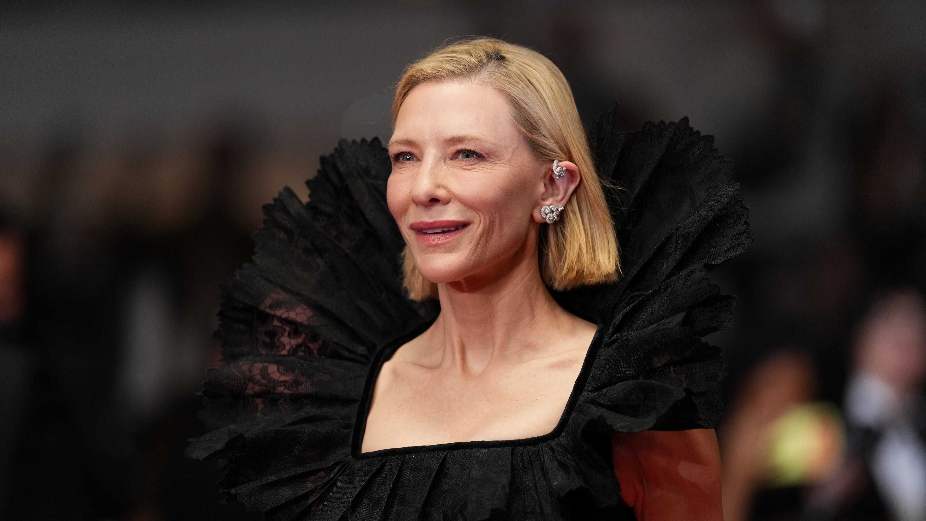 Cate Blanchett poses for photographers upon arrival at the premiere of the film 'Paper Tiger' at the 79th international film festival, Cannes, southern France, Saturday, May 16, 2026. (Photo by Scott A Garfitt/Invision/AP)