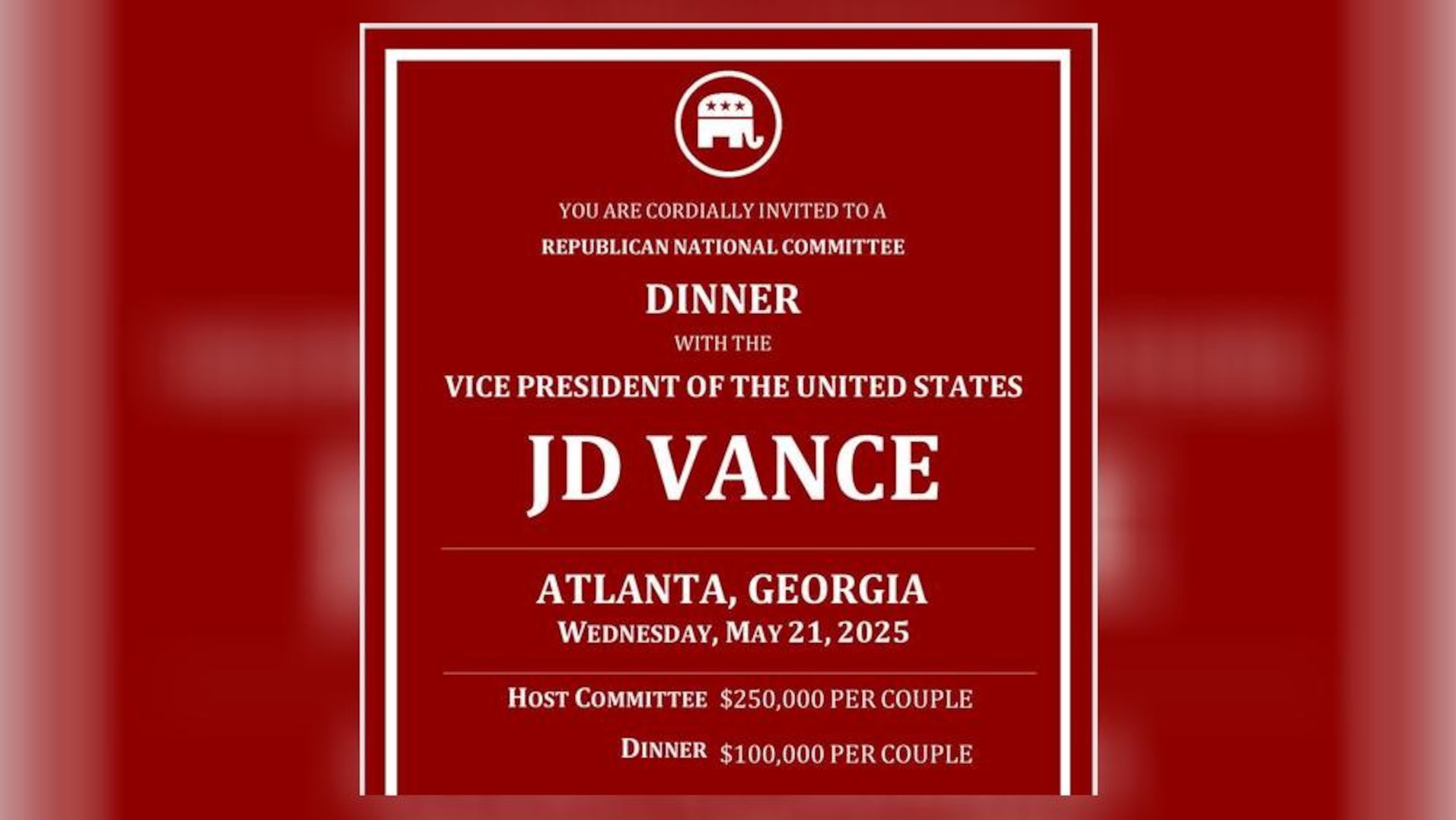 Vice President JD Vance will be in Atlanta next week for a fundraiser.