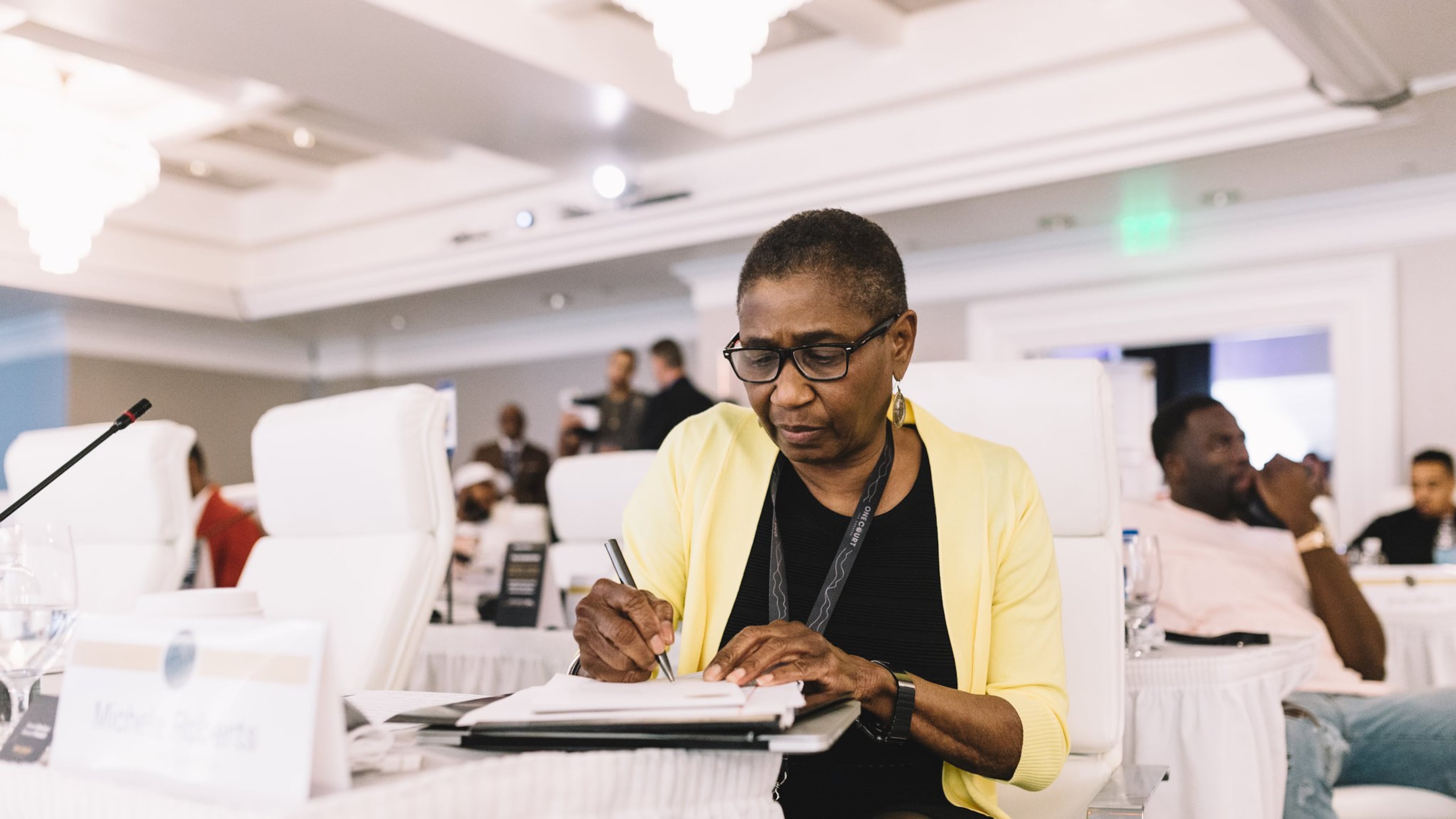 Michele Roberts works during the NBPA Winter Board of Representatives Player Meeting in February. Roberts was one of the most highly praised trial attorneys in Washington, D.C., before switching courts in 2014 and becoming executive director of the union of NBA players. CONTRIBUTED BY NBPA