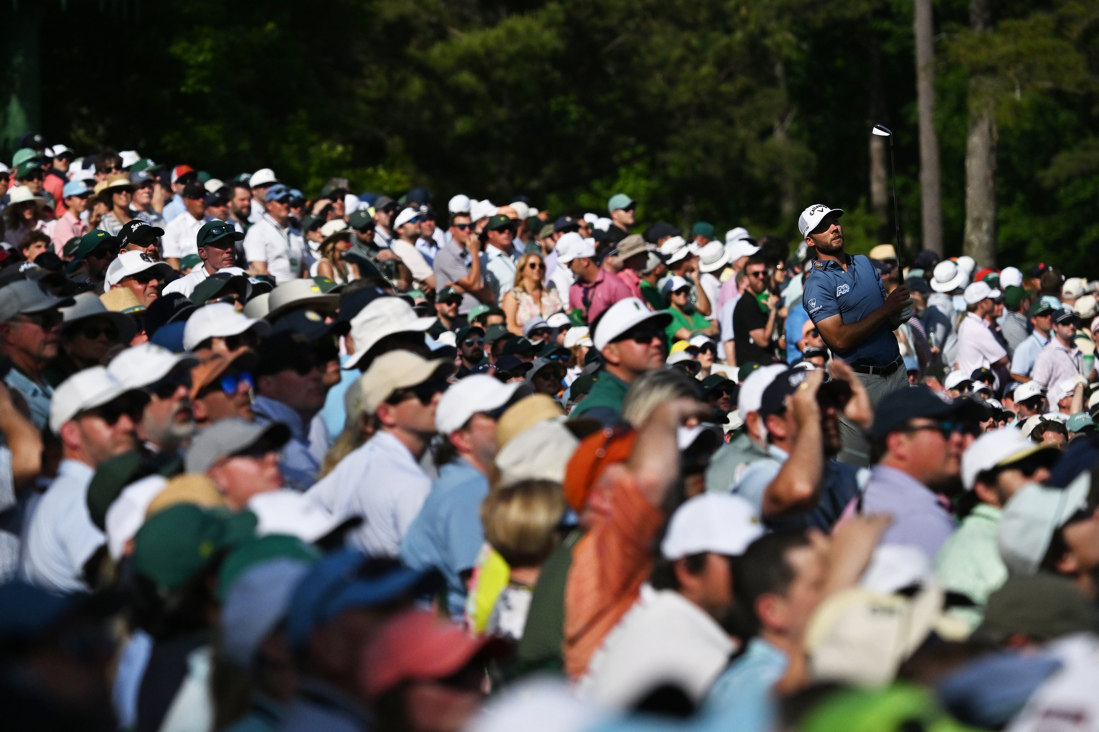 Sam Burns tees off on 12 during final round of the Masters, at Augusta National Golf Club, Sunday, April 12, 2026, in Augusta, GA (Hyosub Shin/AJC)