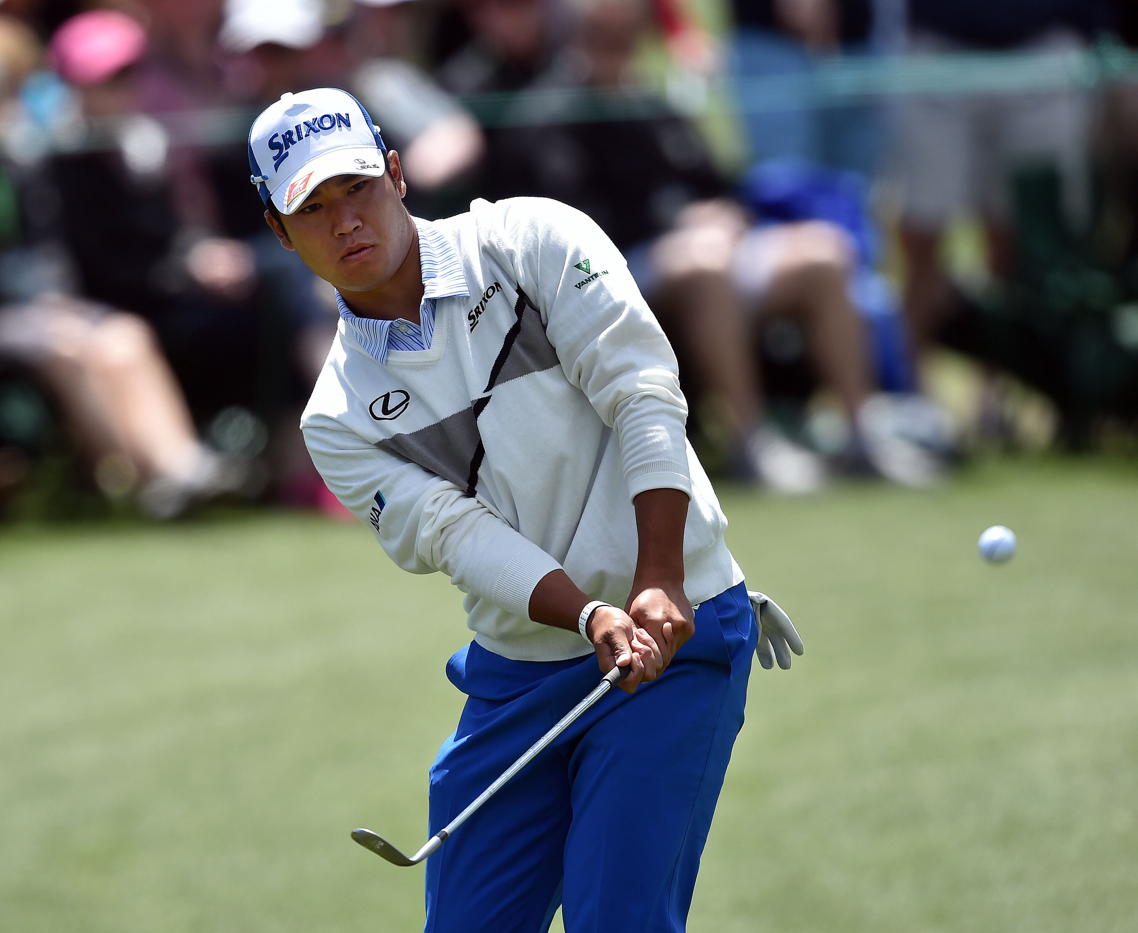 Phil Mickelson plays a shot from a bunker on the second hole during the 80th Masters at the Augusta National Golf Club, Friday, April 8, 2016. Brant Sanderlin/bsanderlin@ajc.com