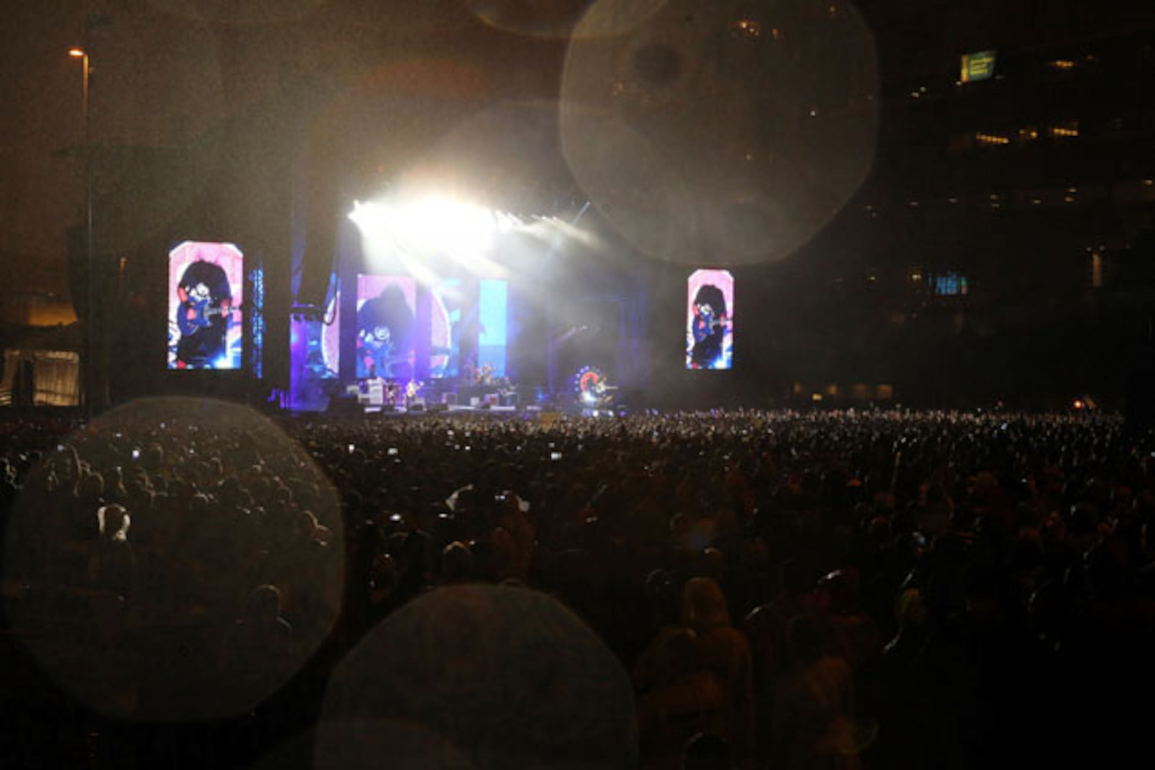 Dave Grohl and the Foo Fighters packed over 20,000 fans into sold out Centennial Olympic Park Sunday night, October 4, 2015, with Gary Clark, Jr. opening the show. The light rain couldn't dampen the energy and spirit of the huge crowd. Grohl, who broke his leg while performing in Sweden in June, rocked out in a motorized throne, which was equipped with lights and carried numerous guitars. Robb D. Cohen/ RobbsPhotos.com