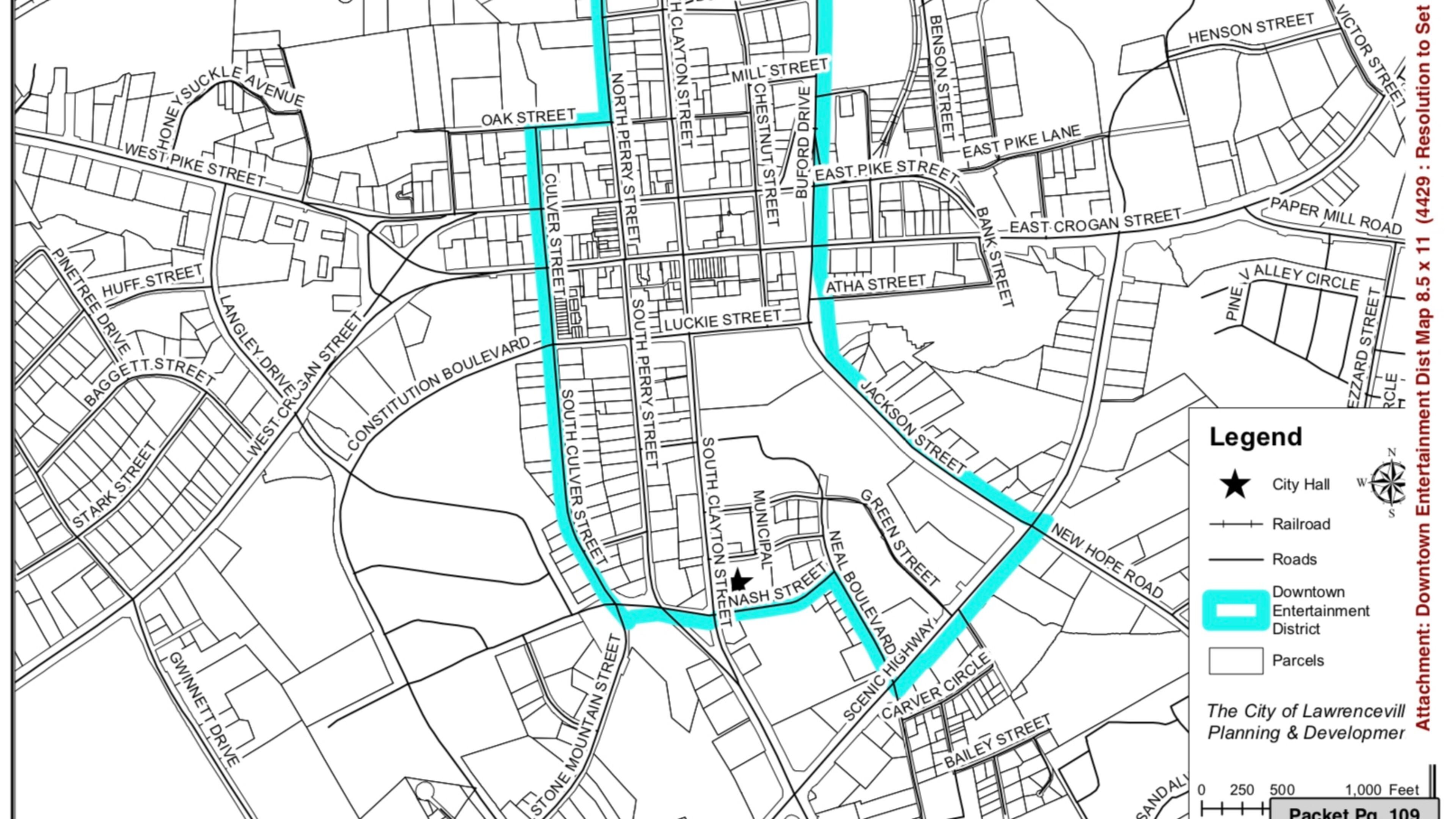 The Lawrenceville City Council voted recently to adopt a resolution to set boundaries for a downtown entertainment district. Courtesy City of Lawrenceville
