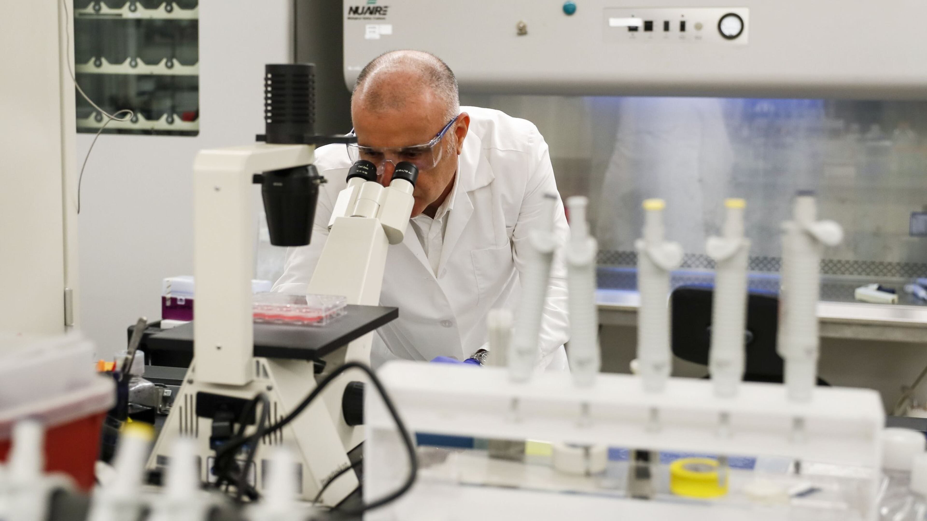 Farshad Guirakhoo, chief scientific officer at Smyrna-based GeoVax, checks on one of the vaccine candidates for COVID - 19 that his lab is working on. The vaccines, while not harmful, contain snippets of the DNA of the virus that causes COVID-19. Multiple efforts are underway in Georgia to research and develop treatments and vaccines for COVID 19. Currently, there are no FDA-approved treatments or vaccines. Bob Andres / robert.andres@ajc.com