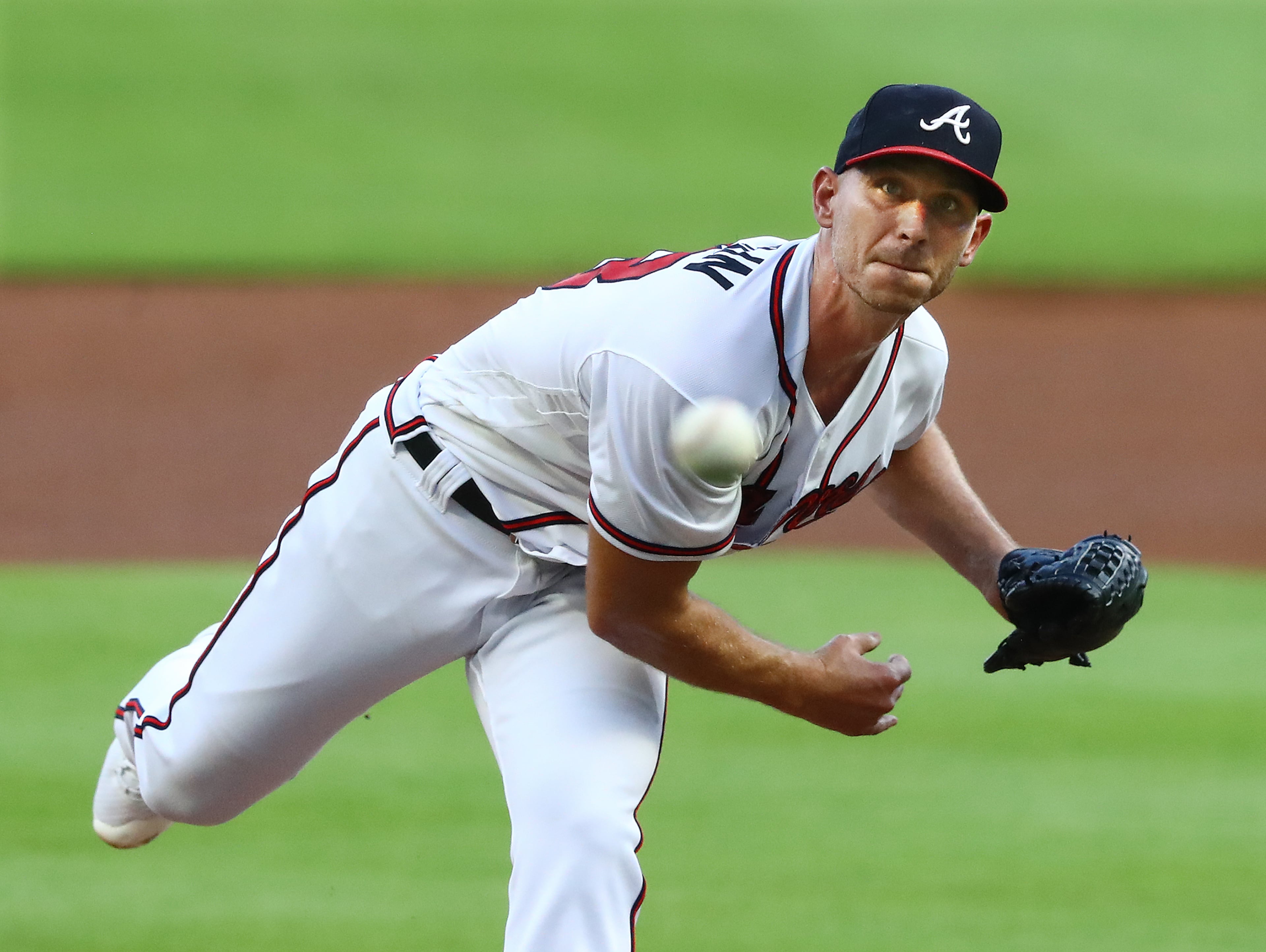 Braves pitcher Josh Tomlin delivers against the Washington Nationals during the first inning in a MLB baseball game on Tuesday, August 18, 2020 in Atlanta. Curtis Compton ccompton@ajc.com