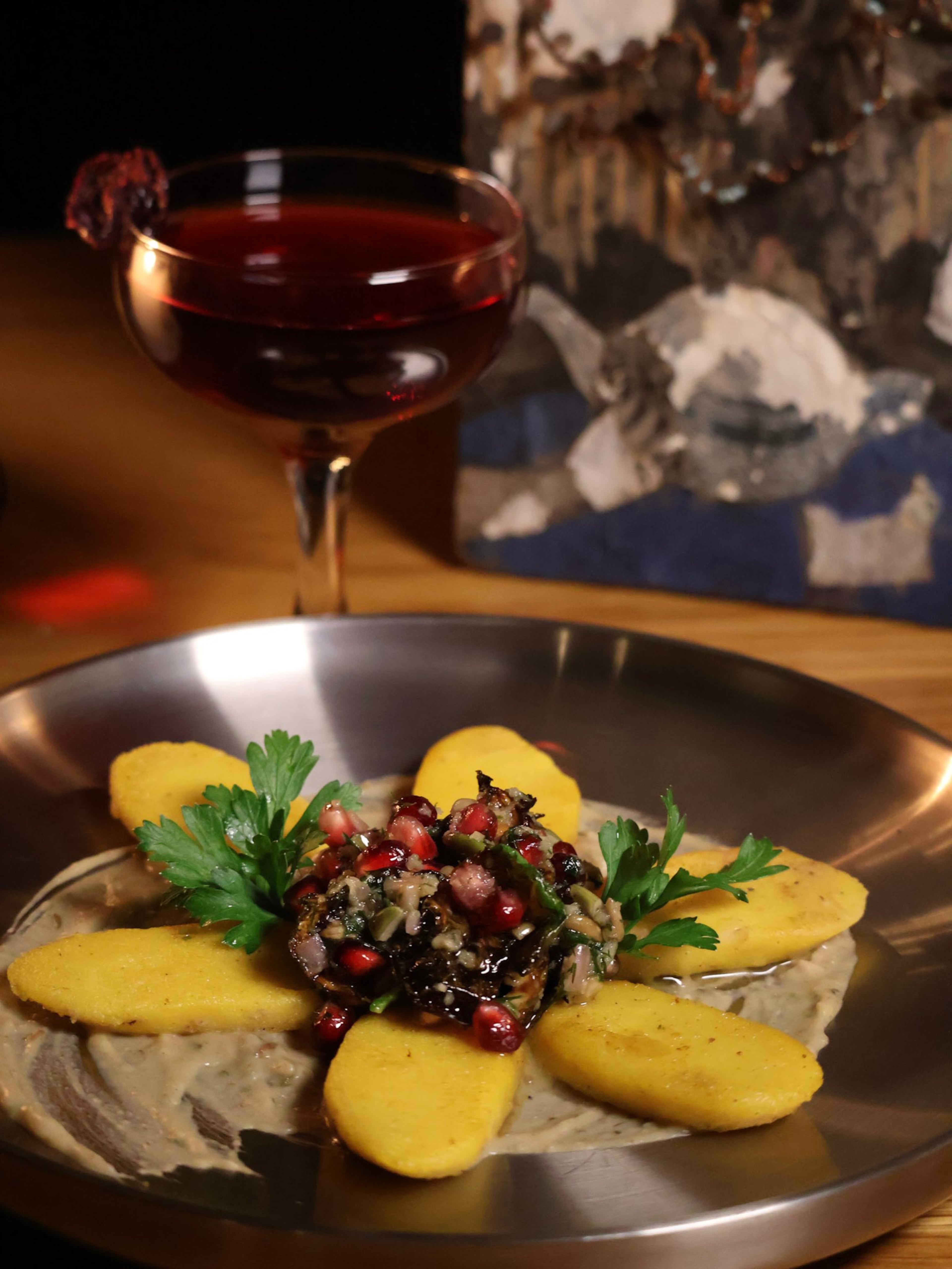 Pumpkin kopytka dumplings from Beksa Lala and Blood Moon Manhattan from Rachel Howk. (Courtesy of Haley Herebia)