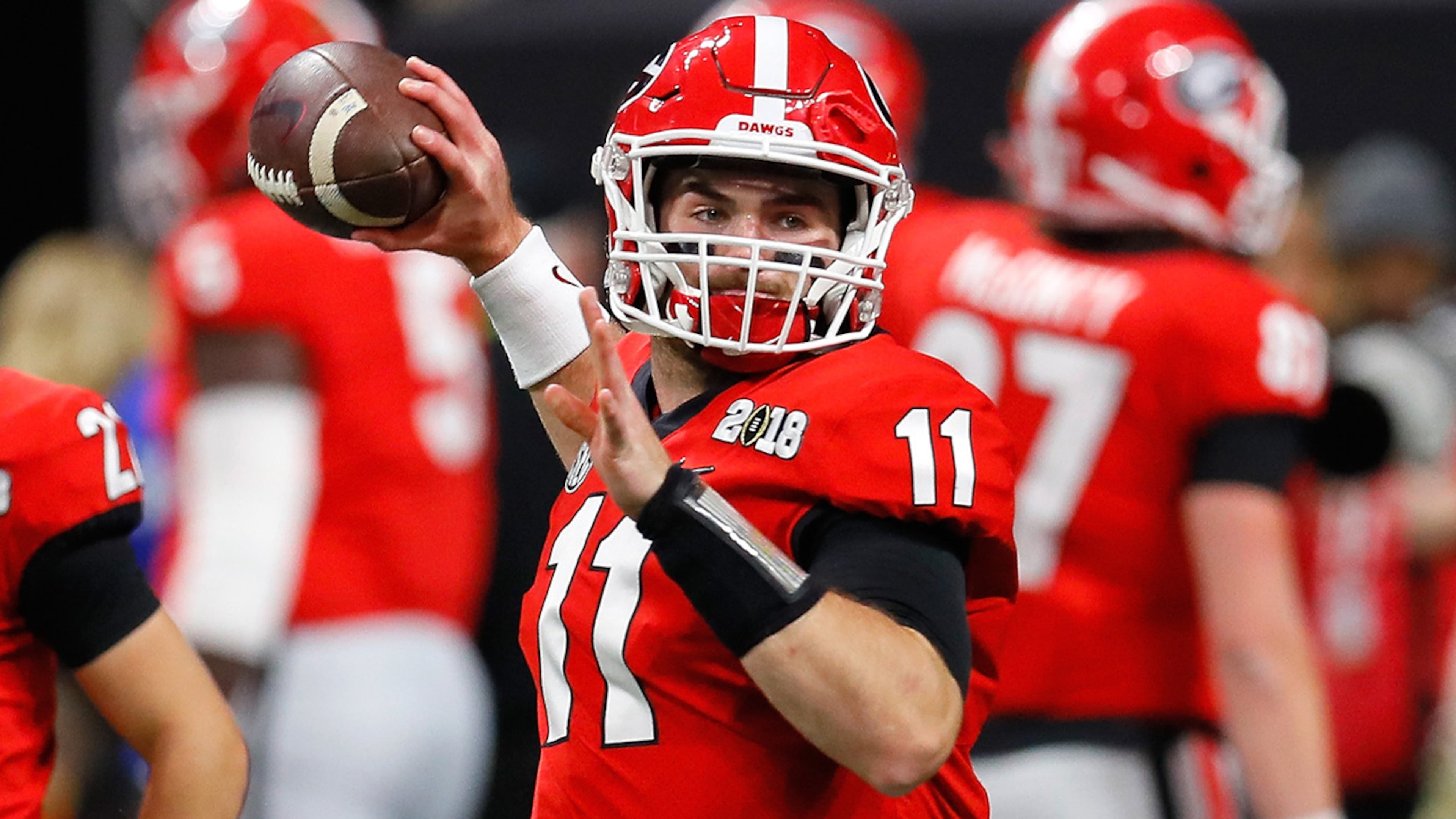 ATLANTA, GA - JANUARY 08: Jake Fromm #11 of the Georgia Bulldogs warms up prior to the game against the Alabama Crimson Tide in the CFP National Championship presented by AT&T at Mercedes-Benz Stadium on January 8, 2018 in Atlanta, Georgia. (Photo by Kevin C. Cox/Getty Images)