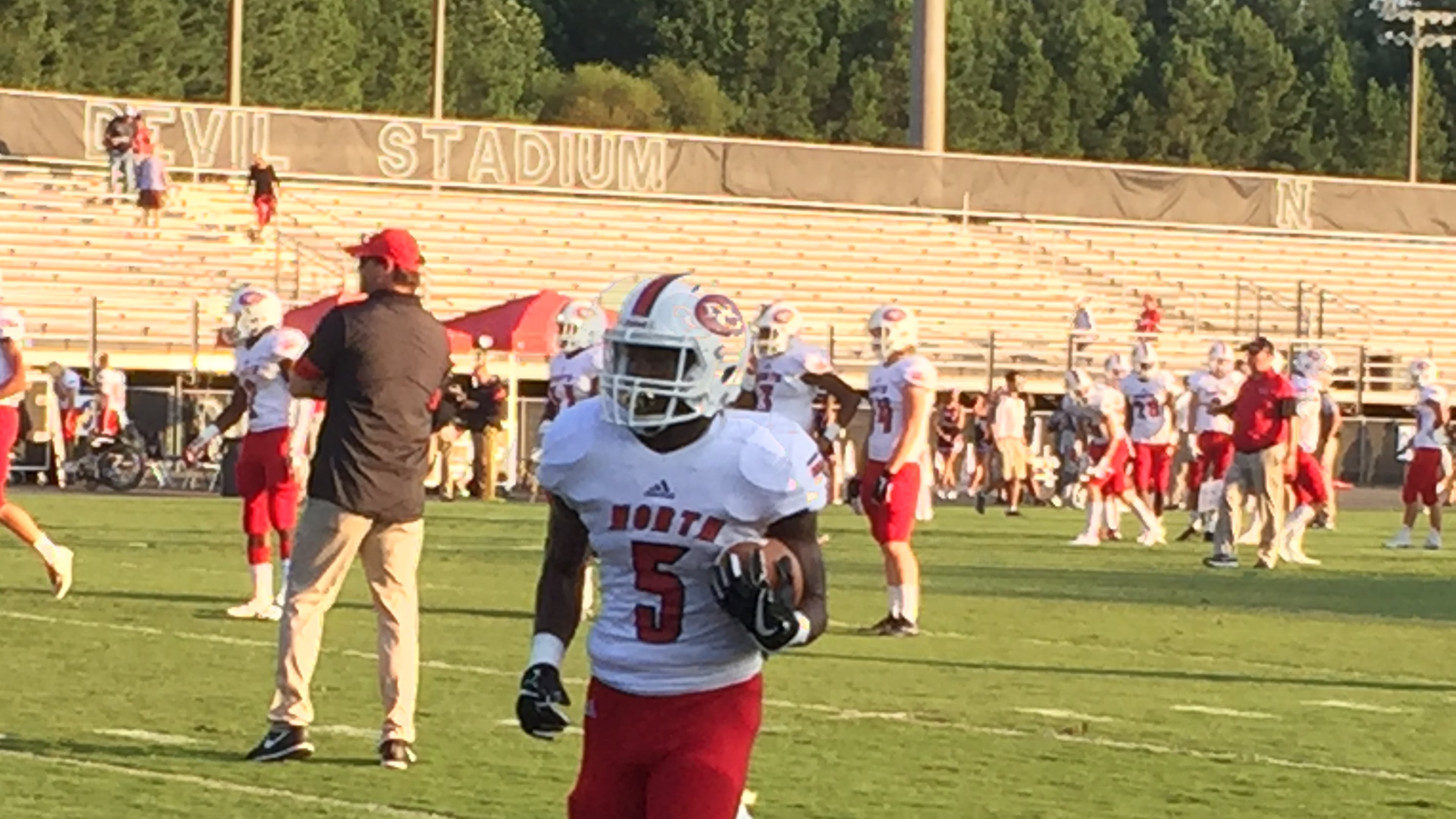 North Gwinnett running back Tyler Goodson warms up before a game on Sept. 8, 2017. His Bulldogs defeated the No. 7 Norcross Blue Devils 35-14. (Photo credit/ Alex Makrides)