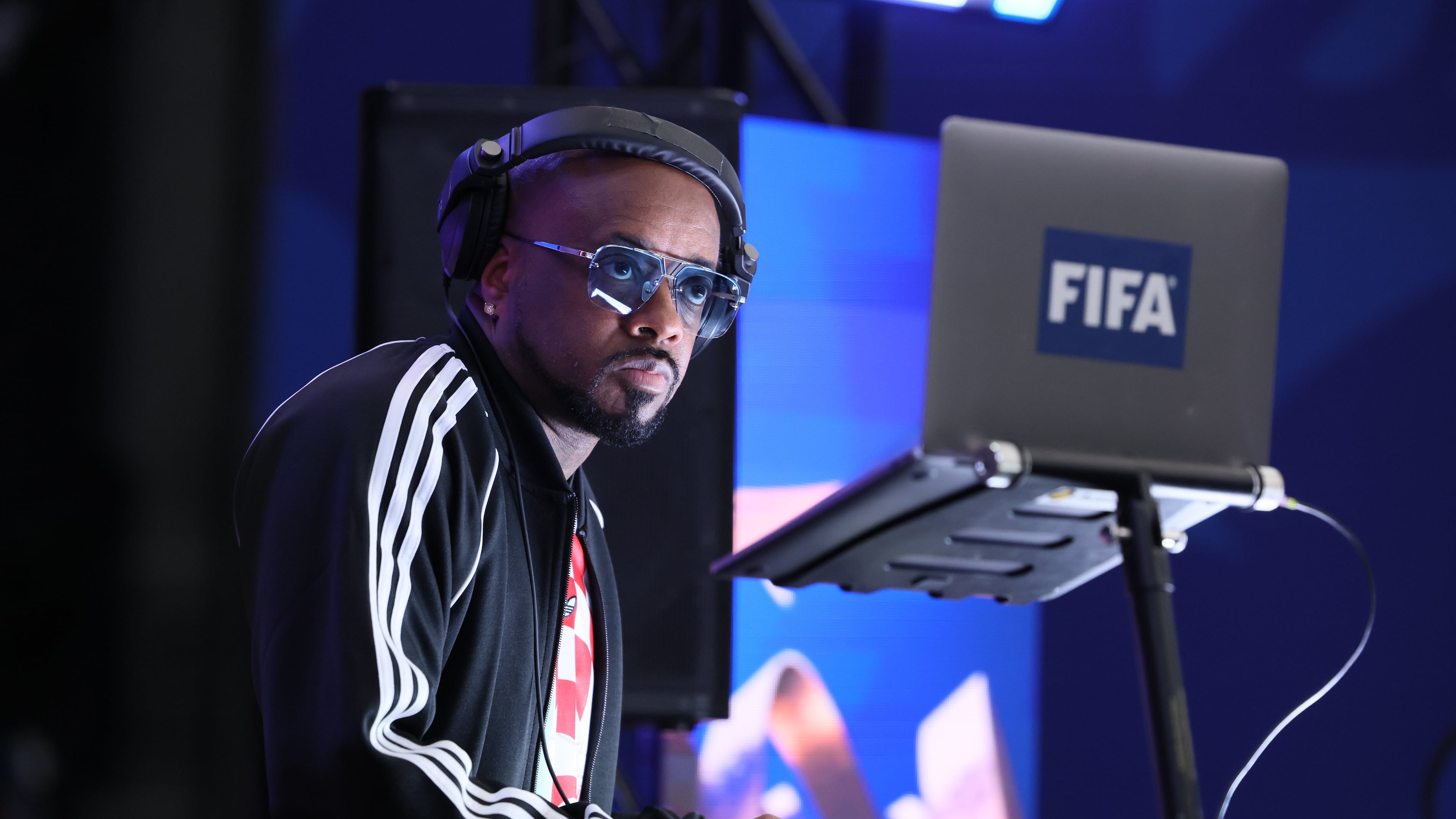 Jermaine Dupri performs during halftime of Argentina vs. England FIFA World Cup Semifinal match at Atlanta Stadium (Mercedes-Benz Stadium) on Wednesday, July 15, 2026. (Jason Getz/AJC)
