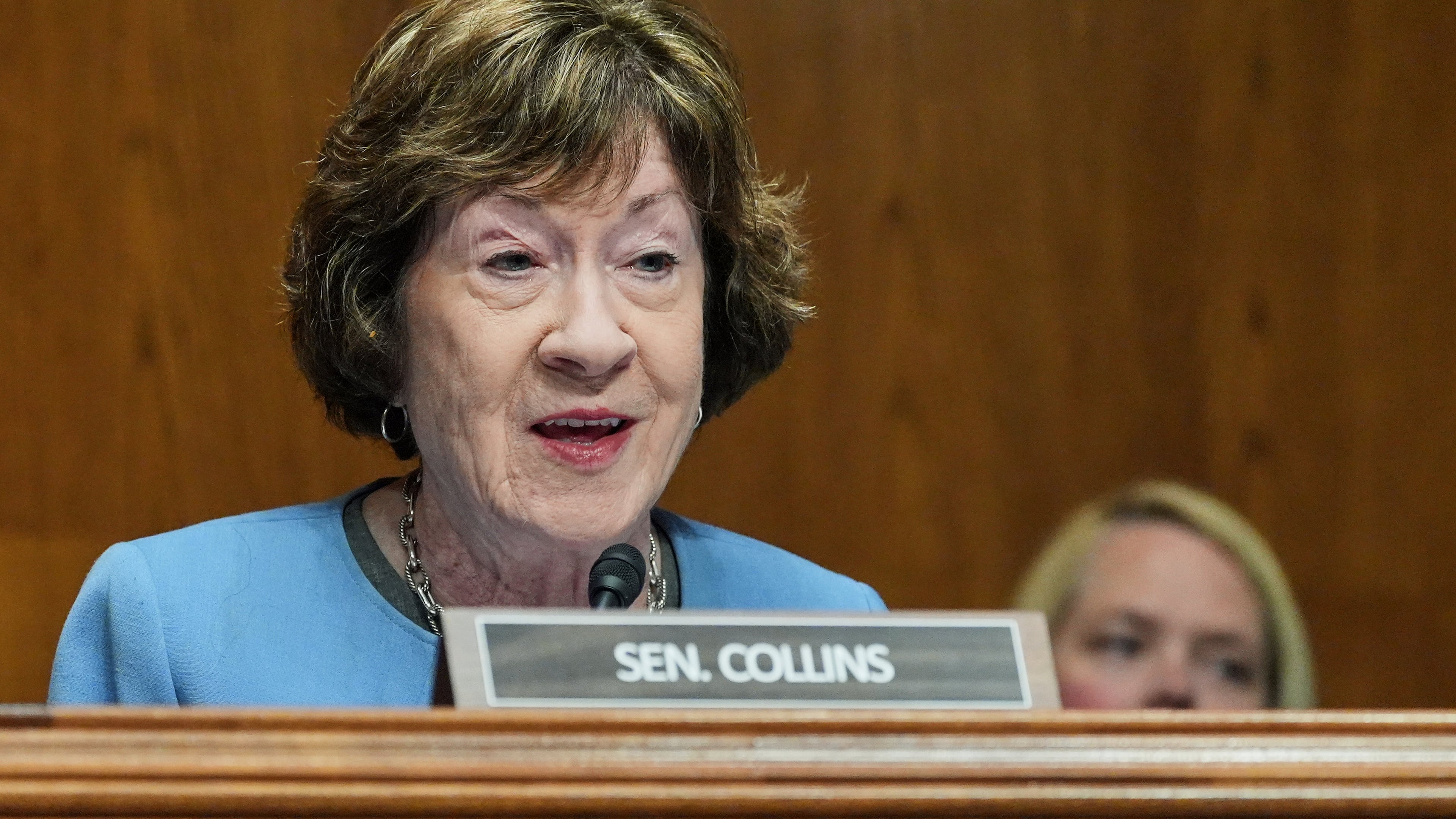 Sen. Susan Collins, R-Maine, questions Dr. Heidi Overton during her nomination hearing to become the commissioner of Food and Drug Administration at the Senate Health, Education, Labor, and Pensions (HELP) Committee on Capitol Hill, Thursday, Sept. 24, 2026, in Washington. (AP Photo/Mariam Zuhaib)