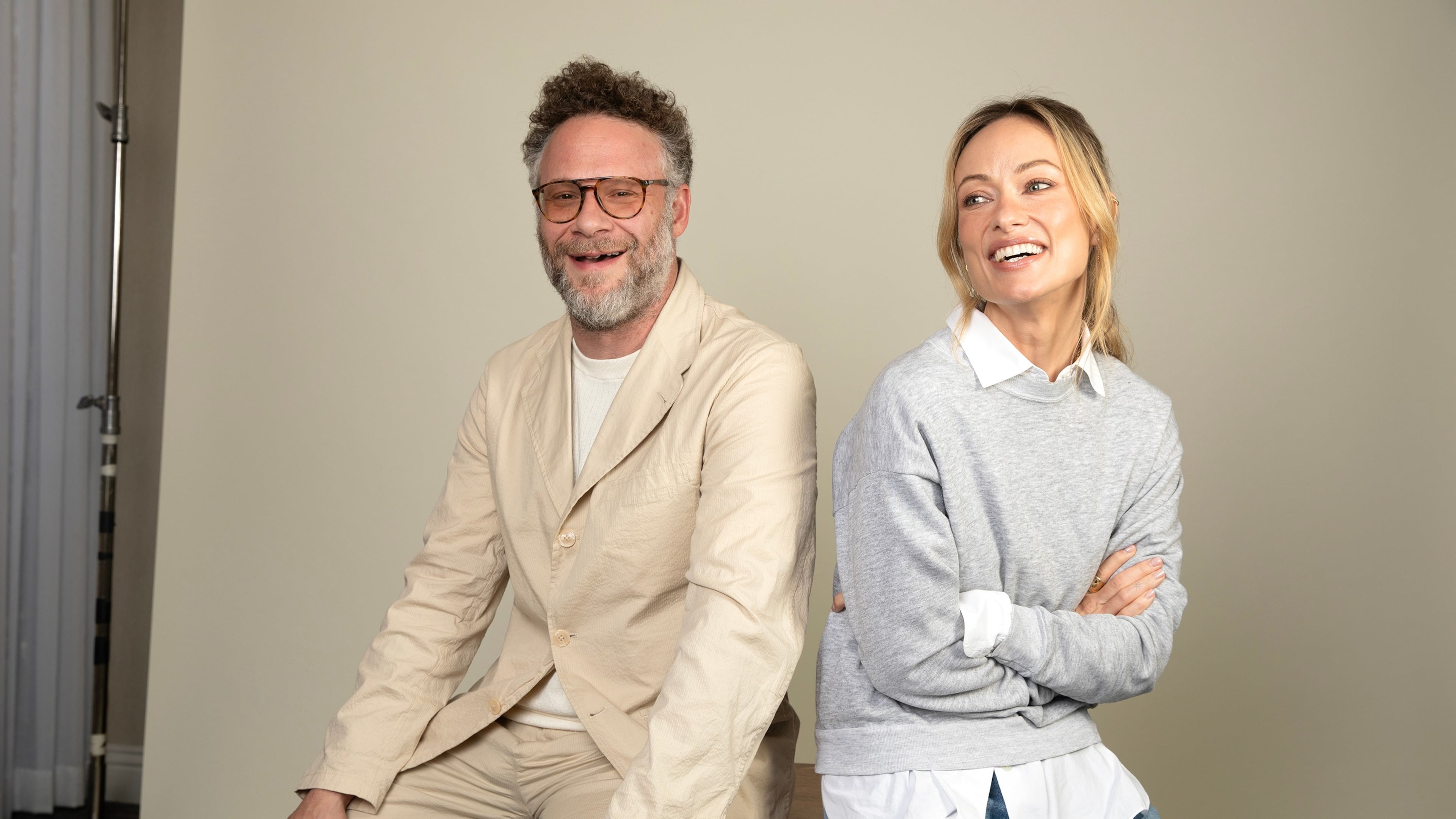 Seth Rogen, left, and Olivia Wilde pose for a portrait in Los Angeles to promote their film "The Invite" on Sunday, May 31, 2026. (Photo by Rebecca Cabage/Invision/AP)