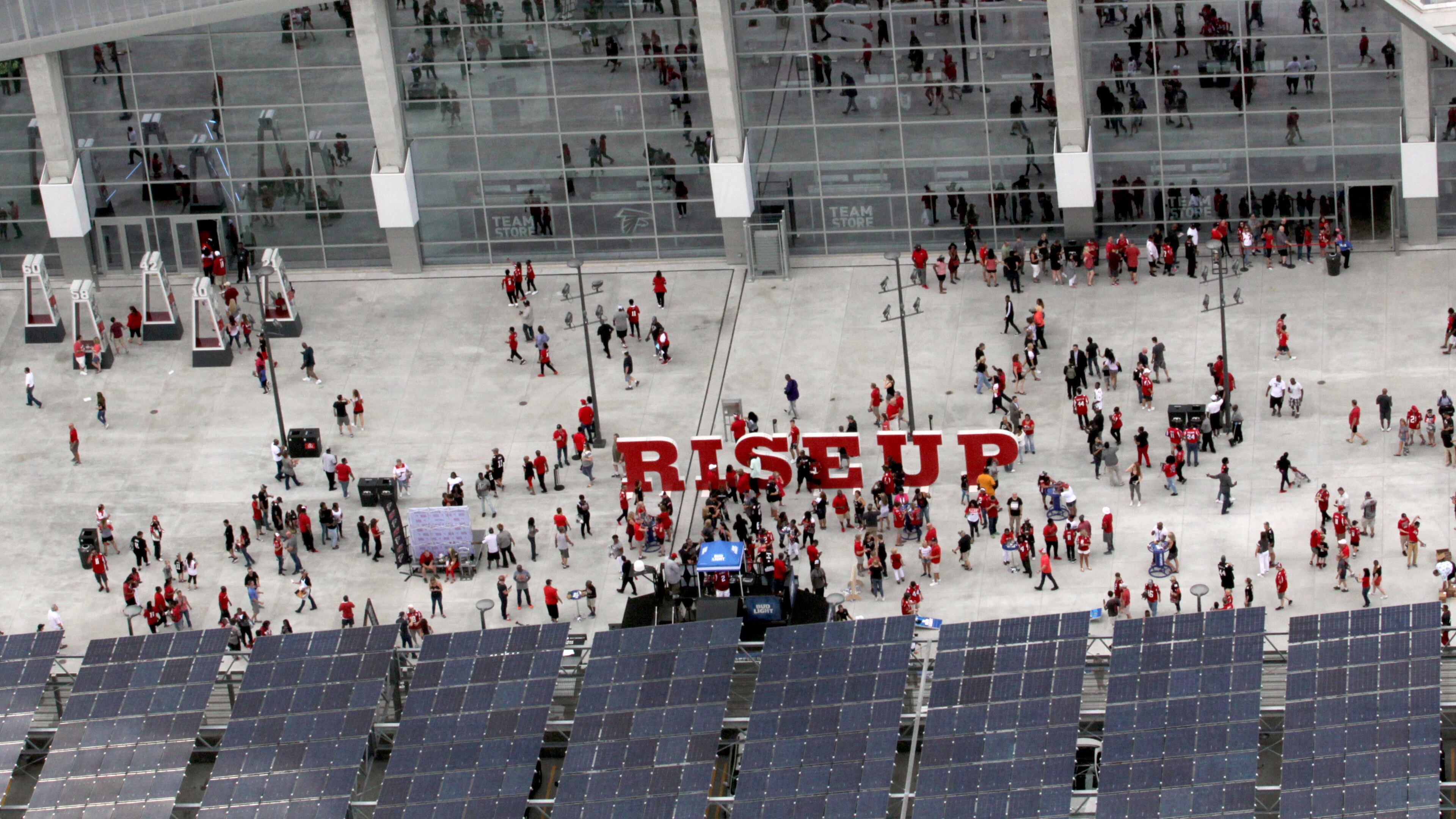 The Falcons have played two exhibition games at the new Mercedes-Benz Stadium and will host the Packers tonight in their first regular-season home game. (Akili-Casundria Ramsess/Special to the AJC)