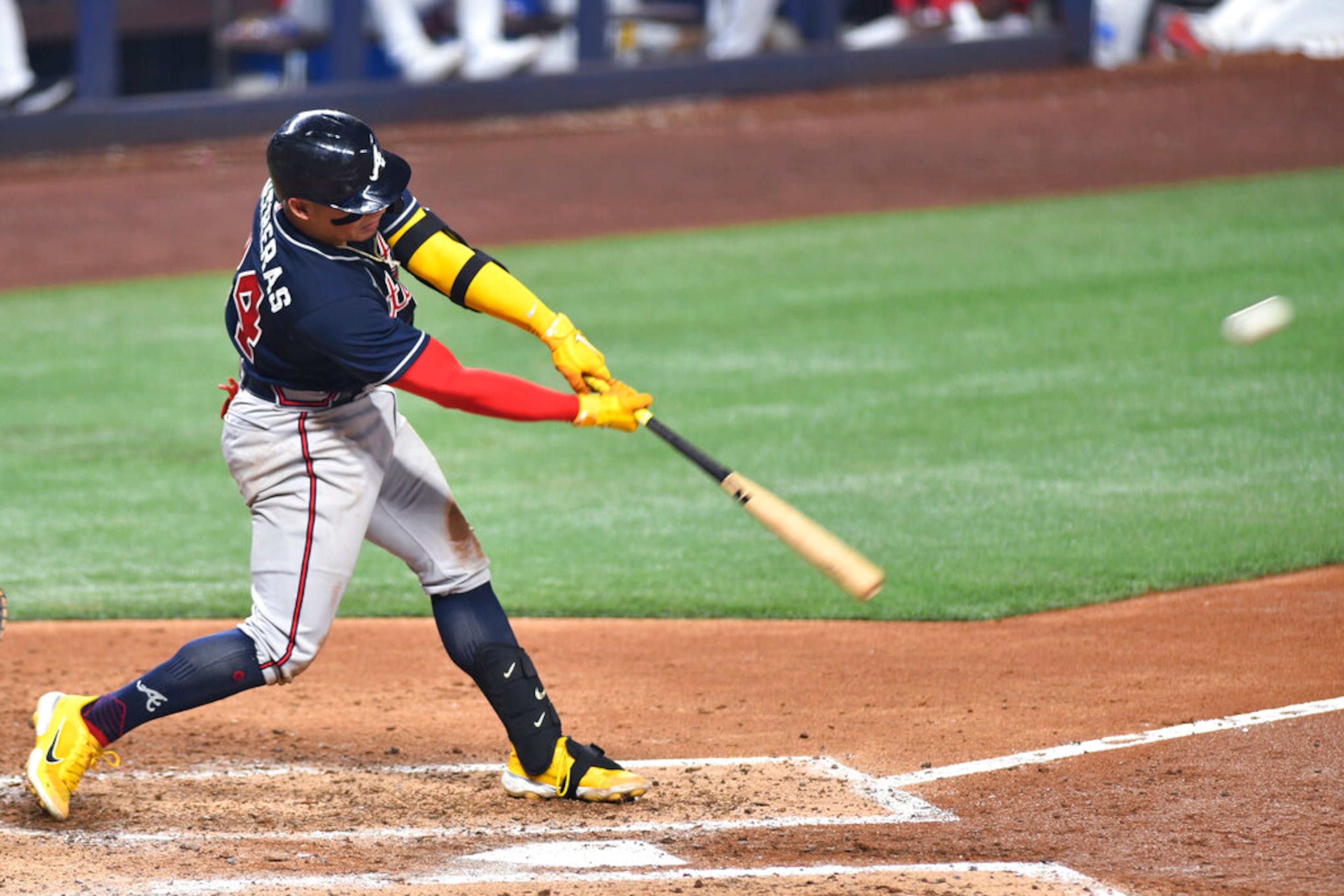 Atlanta Braves' William Contreras hits a solo home run against the Miami Marlins during the fifth inning of a baseball game Saturday May 21, 2022, in Miami. (AP Photo/Gaston De Cardenas)