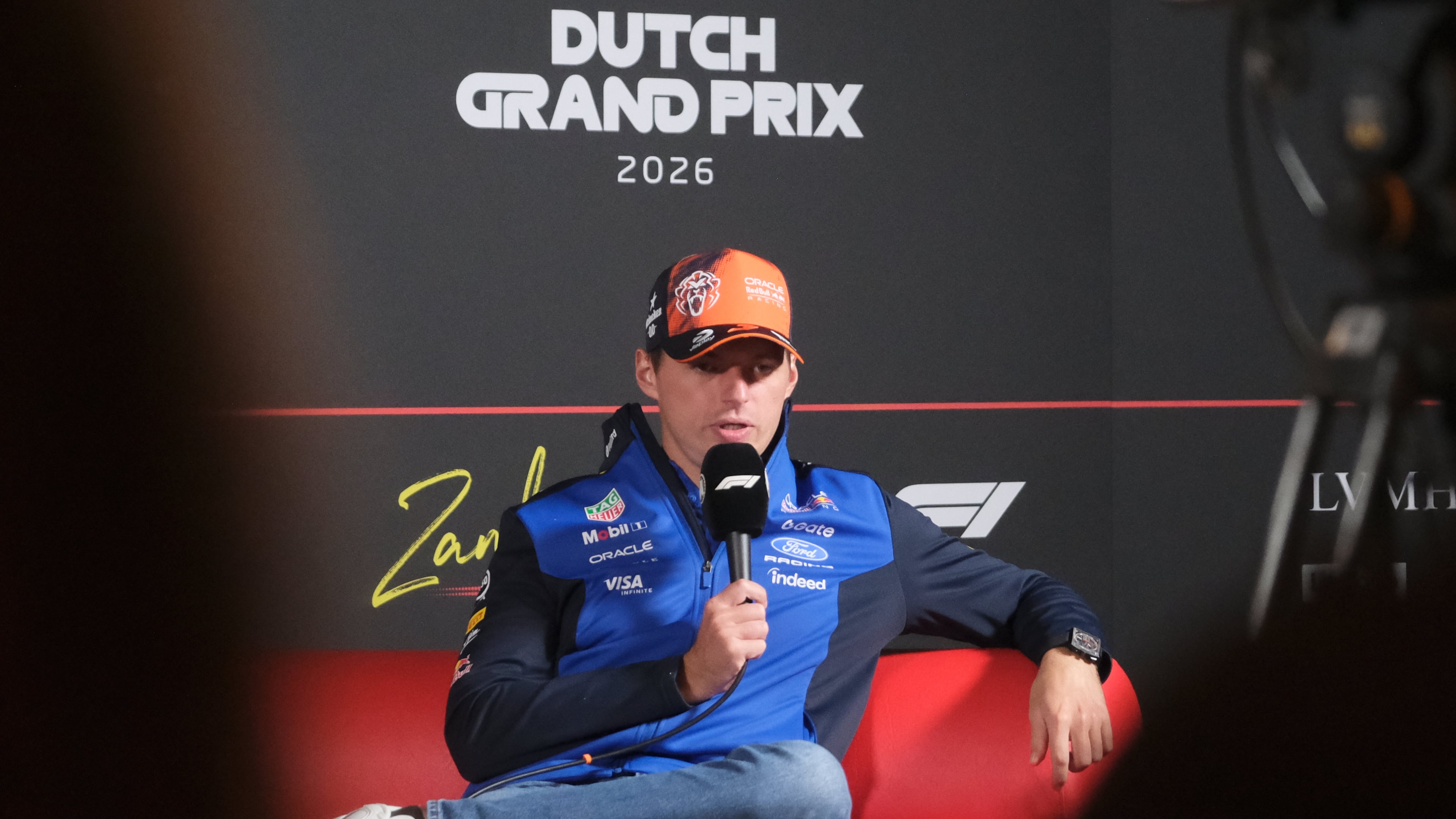 Red Bull driver Max Verstappen of the Netherlands attends a news conference ahead of the Dutch Formula One Grand Prix in Zandvoort, Netherlands, Thursday, Aug. 20, 2026. (AP Photo/Patrick Post)