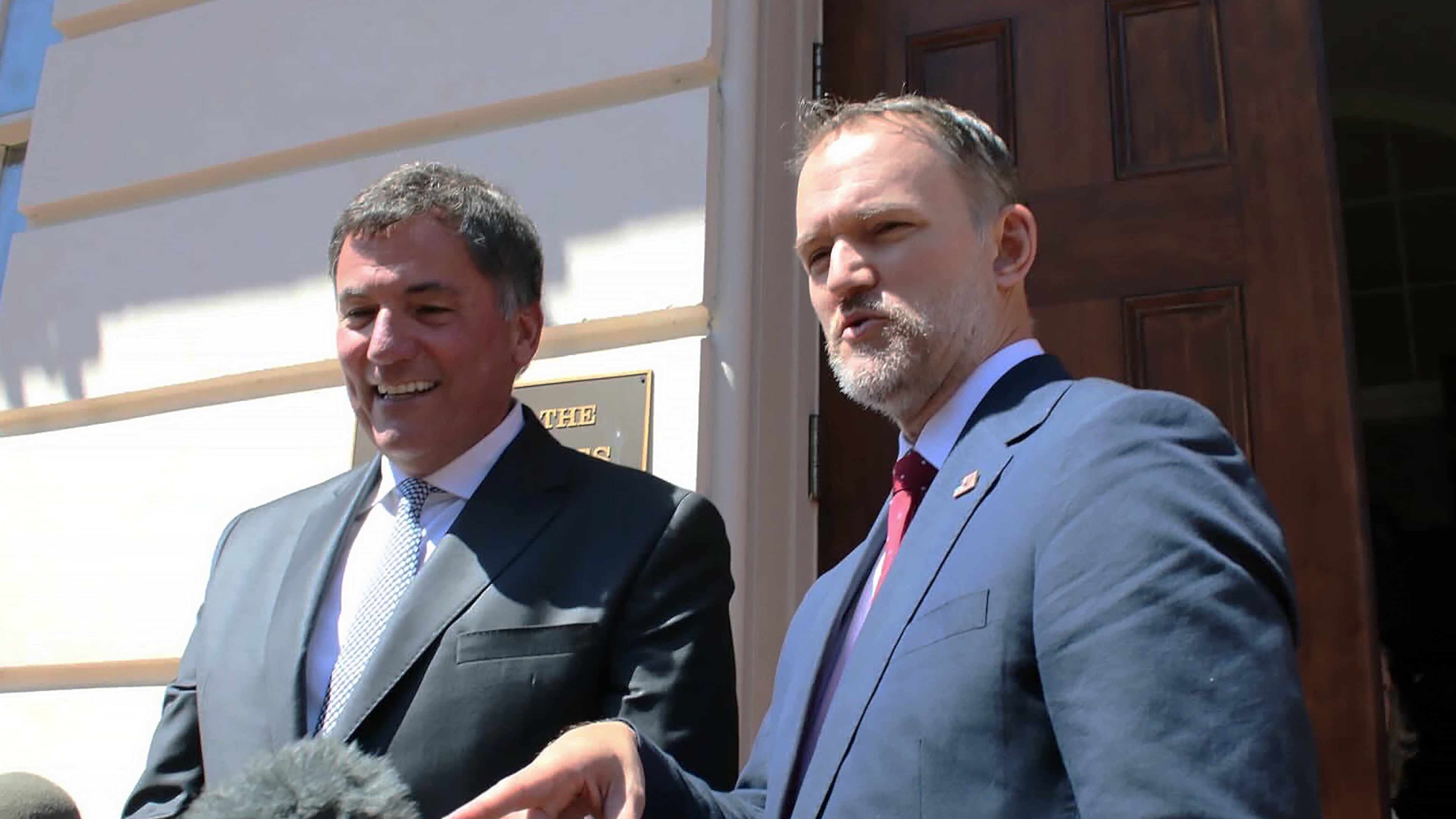 Canada-U.S. Trade Minister Dominic LeBlanc, left, and United States Trade Representative Jamieson Greer speak to reporters in Washington, D.C., on Wednesday, Aug. 19, 2026, the day after the Trump administration temporarily delayed tariffs on Canada. (Kelly Geraldine Malone/The Canadian Press via AP)