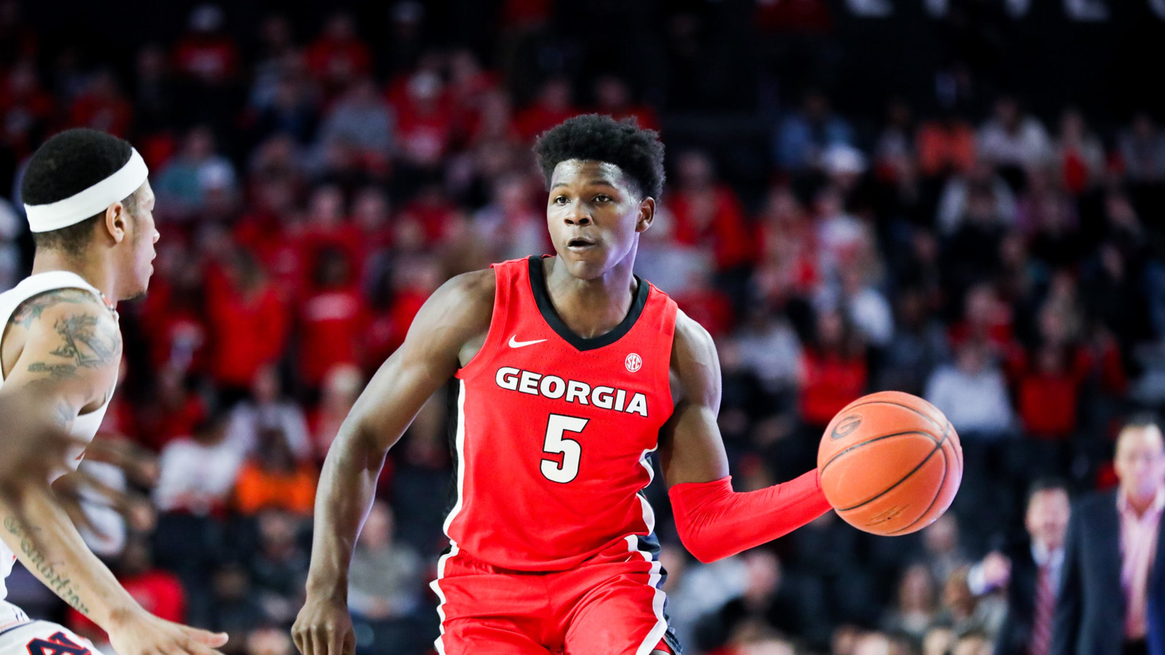Georgia basketball player Anthony Edwards (5) during a game against Auburn at Stegeman Coliseum in Athens, Ga., on Feb. 19, 2020.