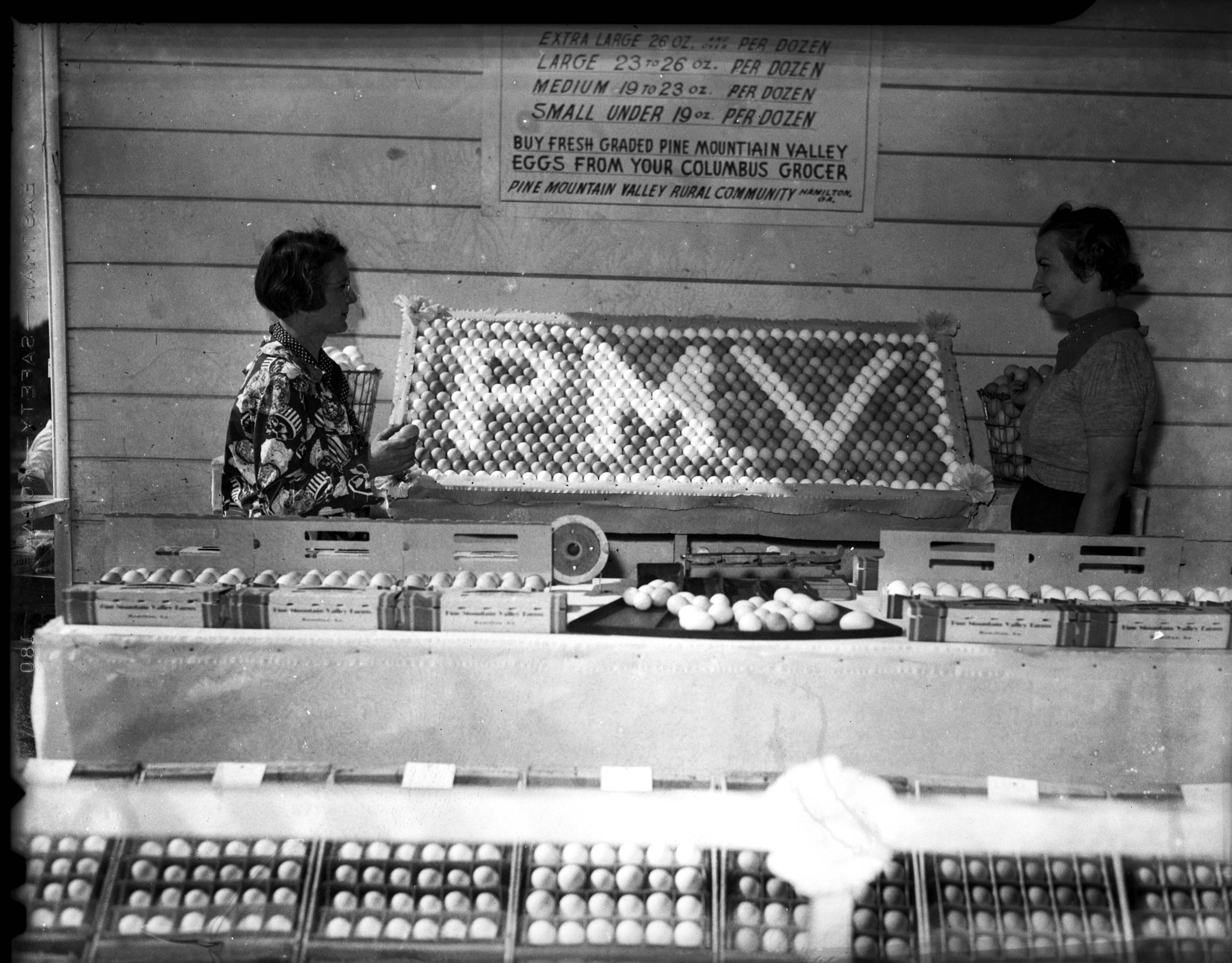 Egg stand at the Pine Mountain Valley festival, 1939. LBME3-010f, Lane Brothers Commercial Photographers Photographic Collection, 1920-1976. Photographic Collection, Special Collections and Archives, Georgia State University Library.