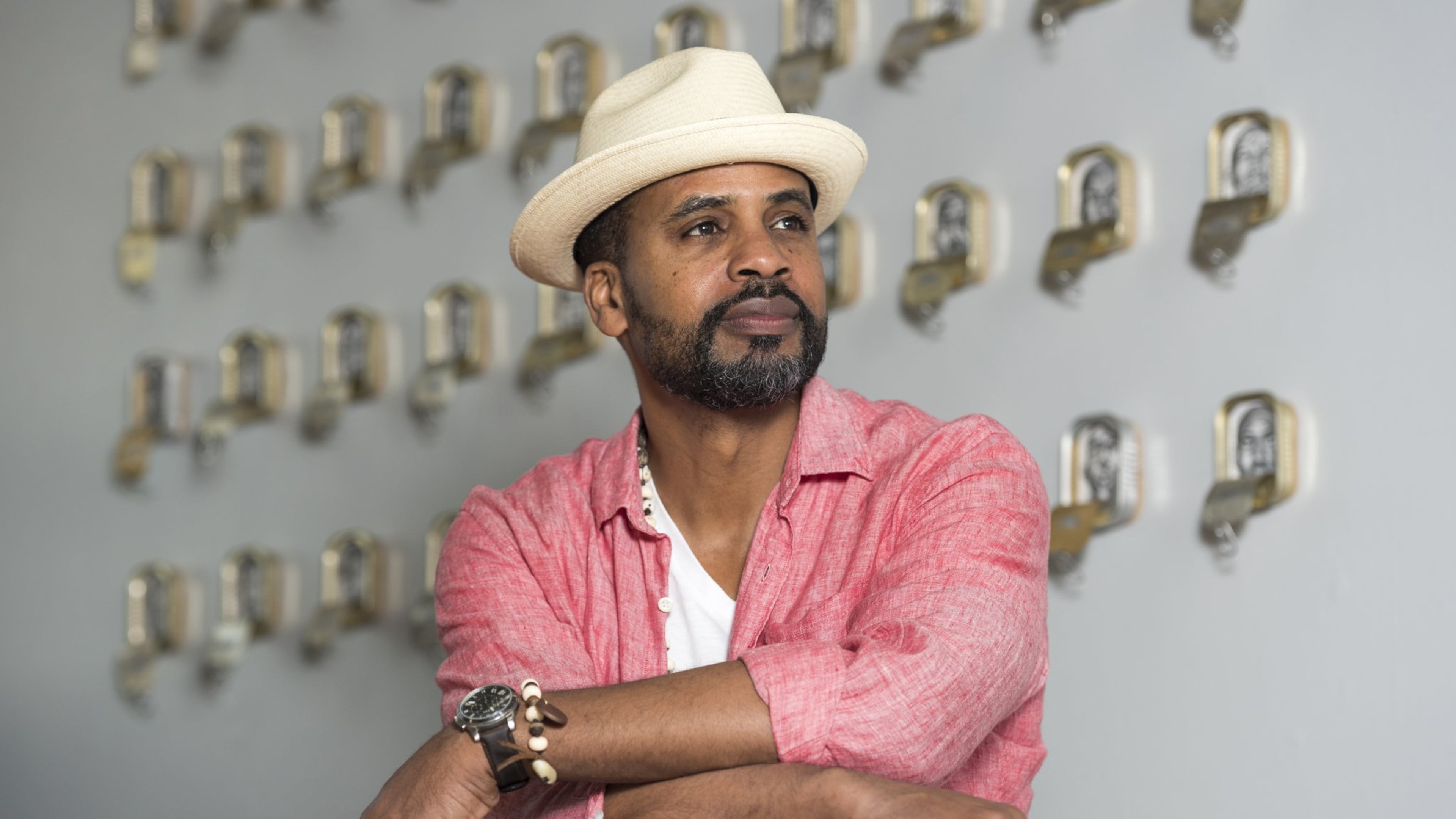Atlanta-based artist and actor Masud Olufani poses for a portrait in his studio in Atlanta, Georgia, on Tuesday, March 21, 2017. Being an accomplished visual artist, Olufani has been involved in numerous artistic endeavors, which includes a recurring role in BET’s, “The Quad.” Olufani draws inspiration from many art forms and his artwork often informs his work on screen. (DAVID BARNES / DAVID.BARNES@AJC.COM)